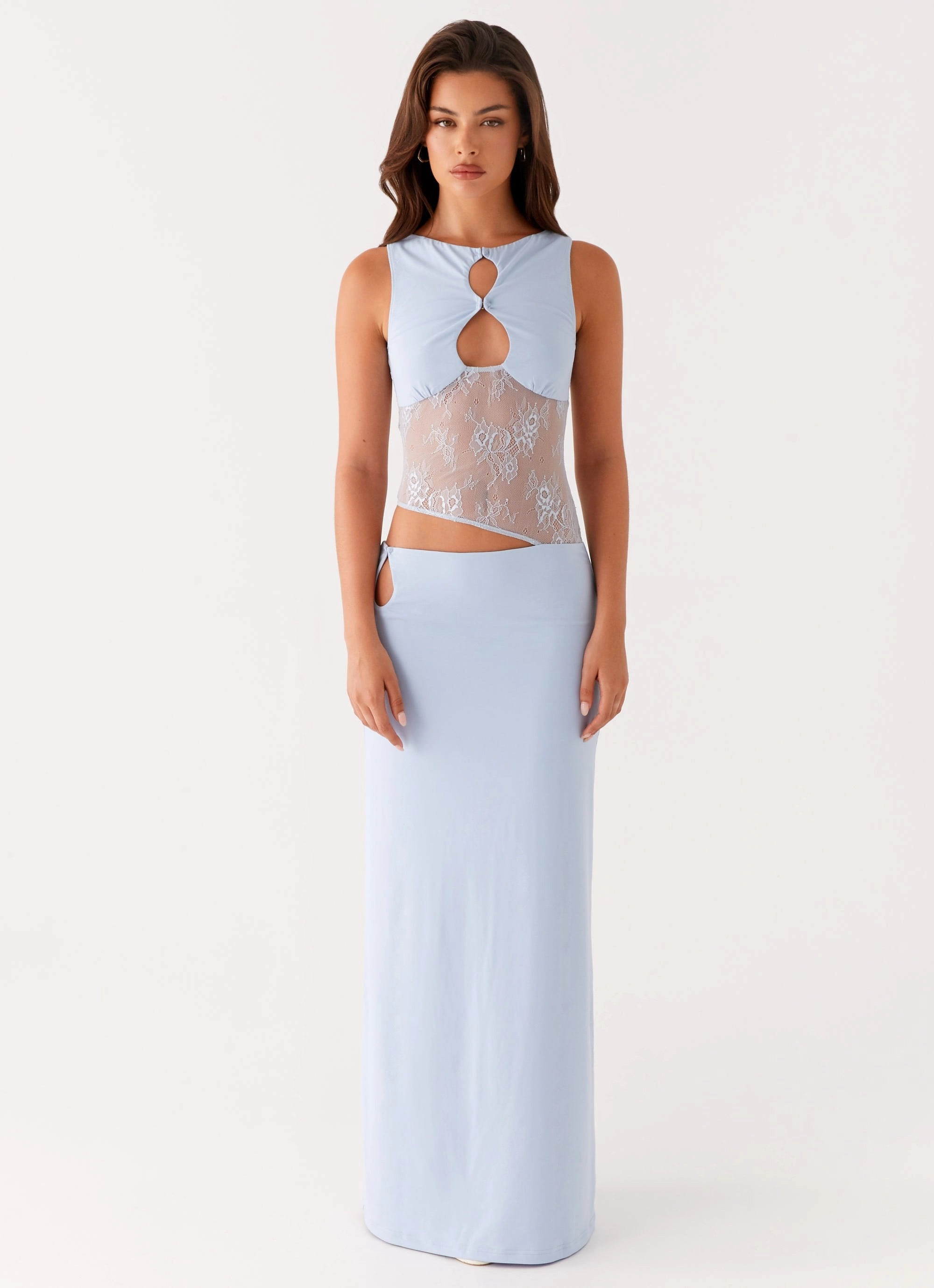Prophecy Maxi Dress - Blue Front Detail Basic Warm