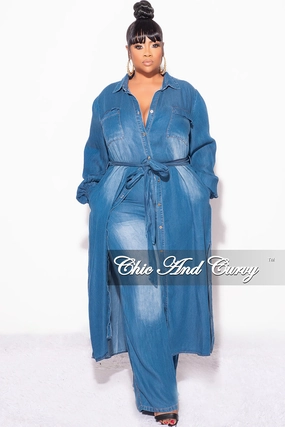 Compression Support Lining Outdoor Adventure Final Sale Plus Size 2pc Trench Jacket and Pants Set in Denim