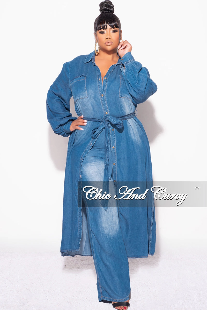 Comfy Design Final Sale Plus Size 2pc Trench Jacket and Pants Set in Denim