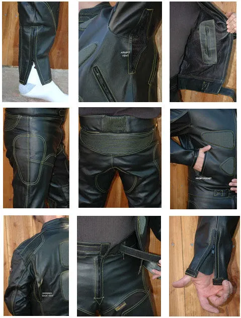 Perrini's Poison 2 pc Motorcycle Cow Hide Genuine Leather Suit Racing Blue/Black