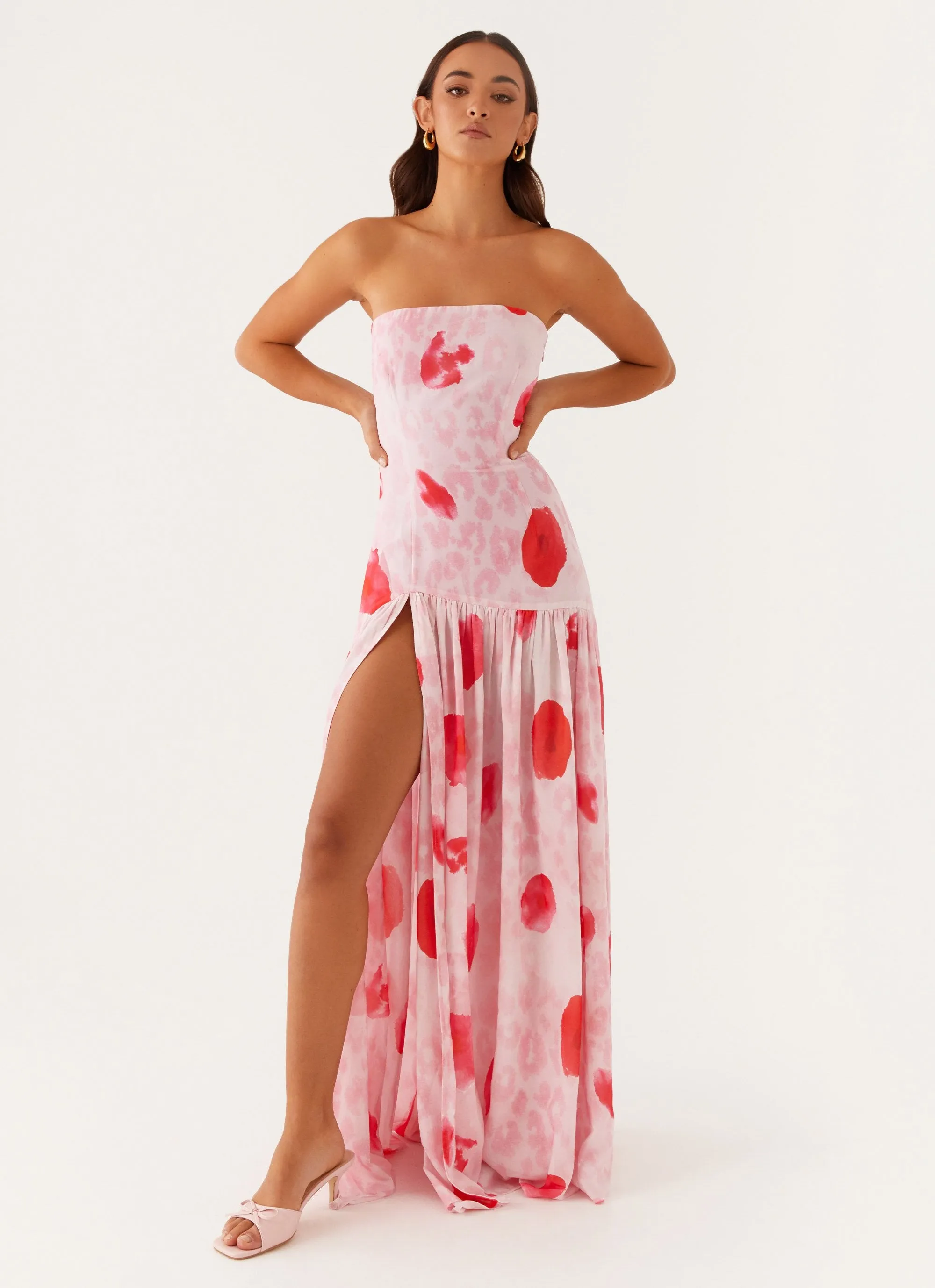 High-Fashion Relax Tones Eden Strapless Maxi Dress - Rose Leopard