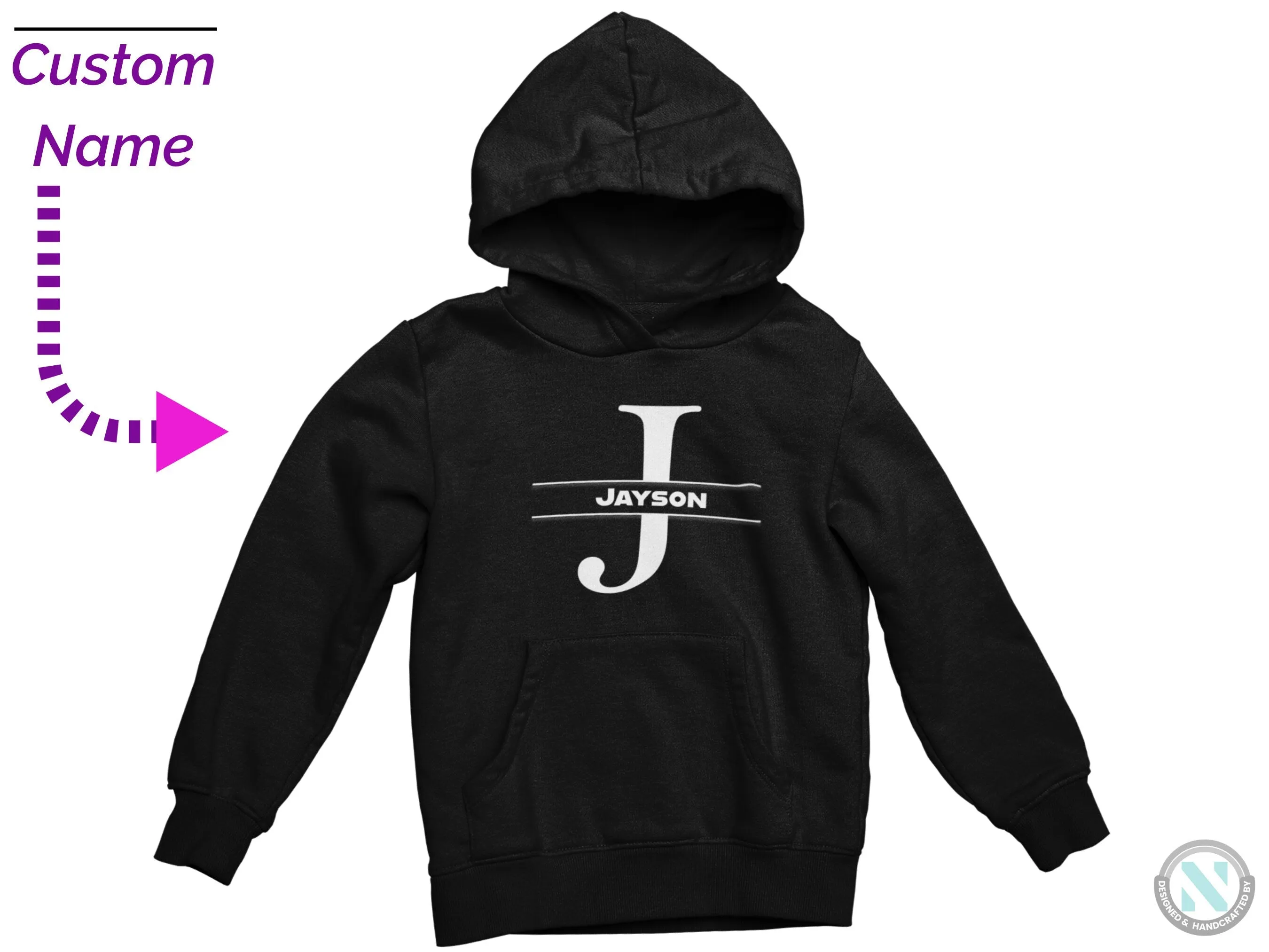 Personalized Name Autumn Hoodie with Alphabet J for Toddler Boys