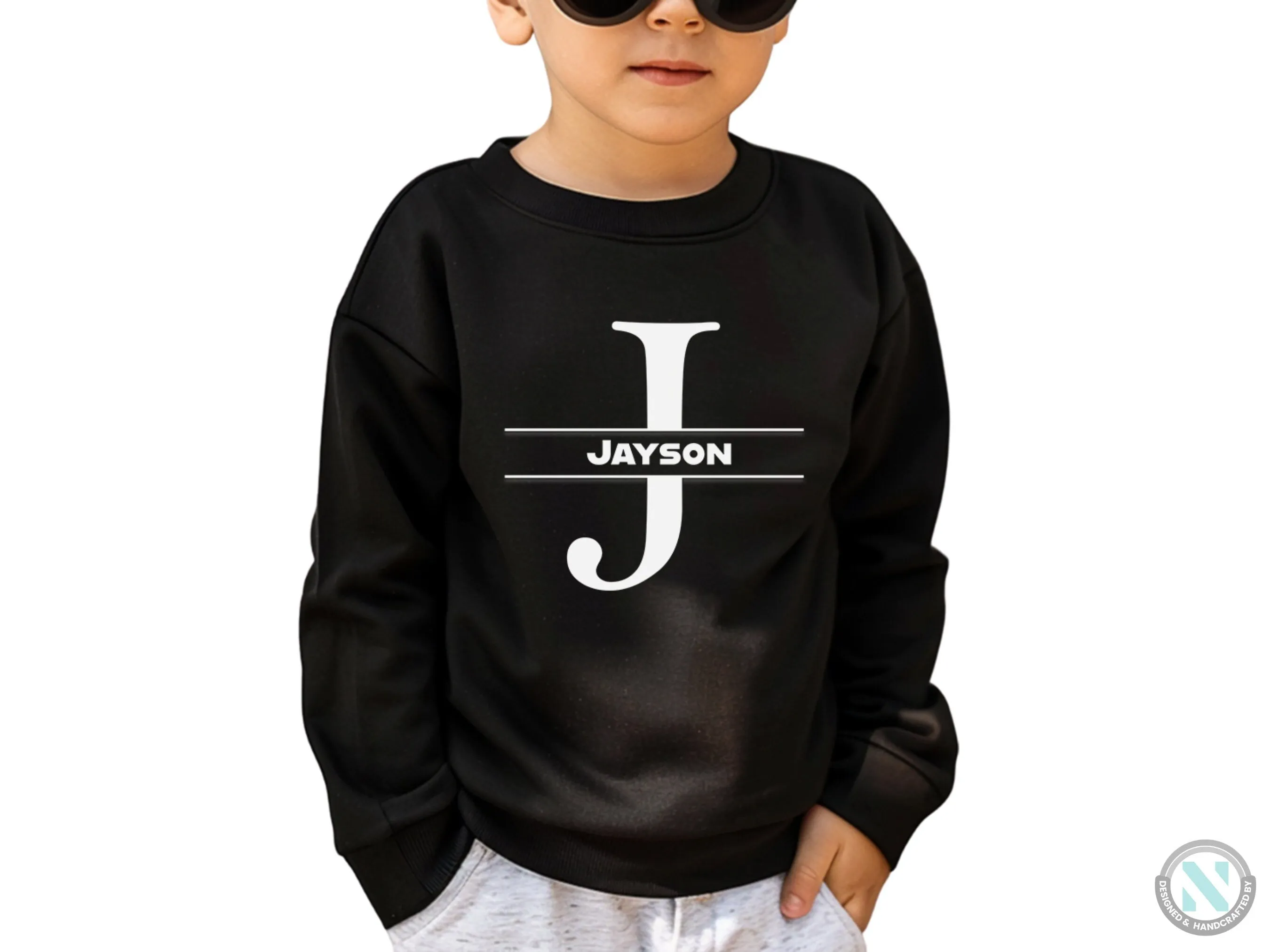 Personalized Name Autumn Hoodie with Alphabet J for Toddler Boys