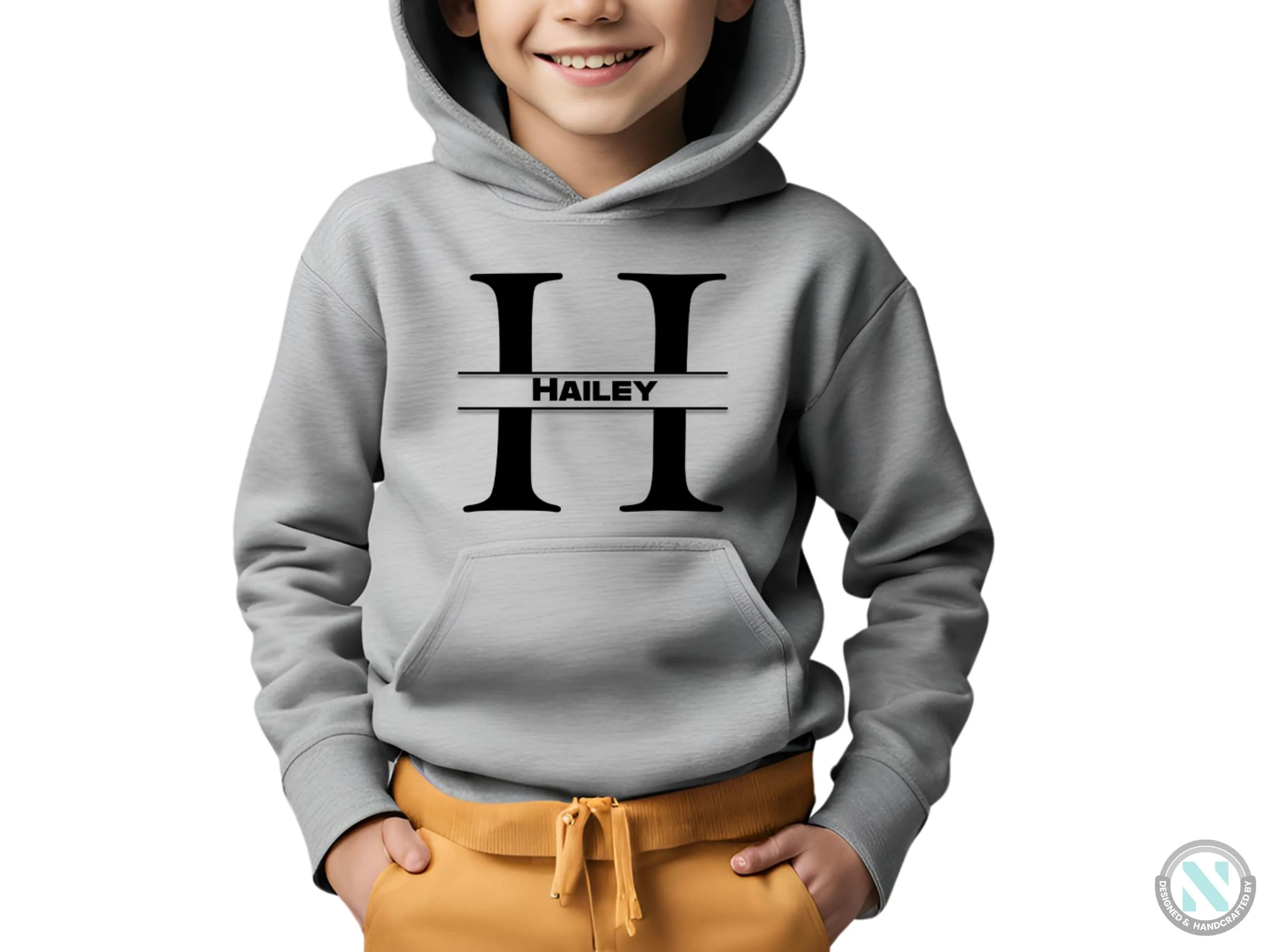 Personalized Name with Alphabet H Autumn Hoodie for Toddler Boys
