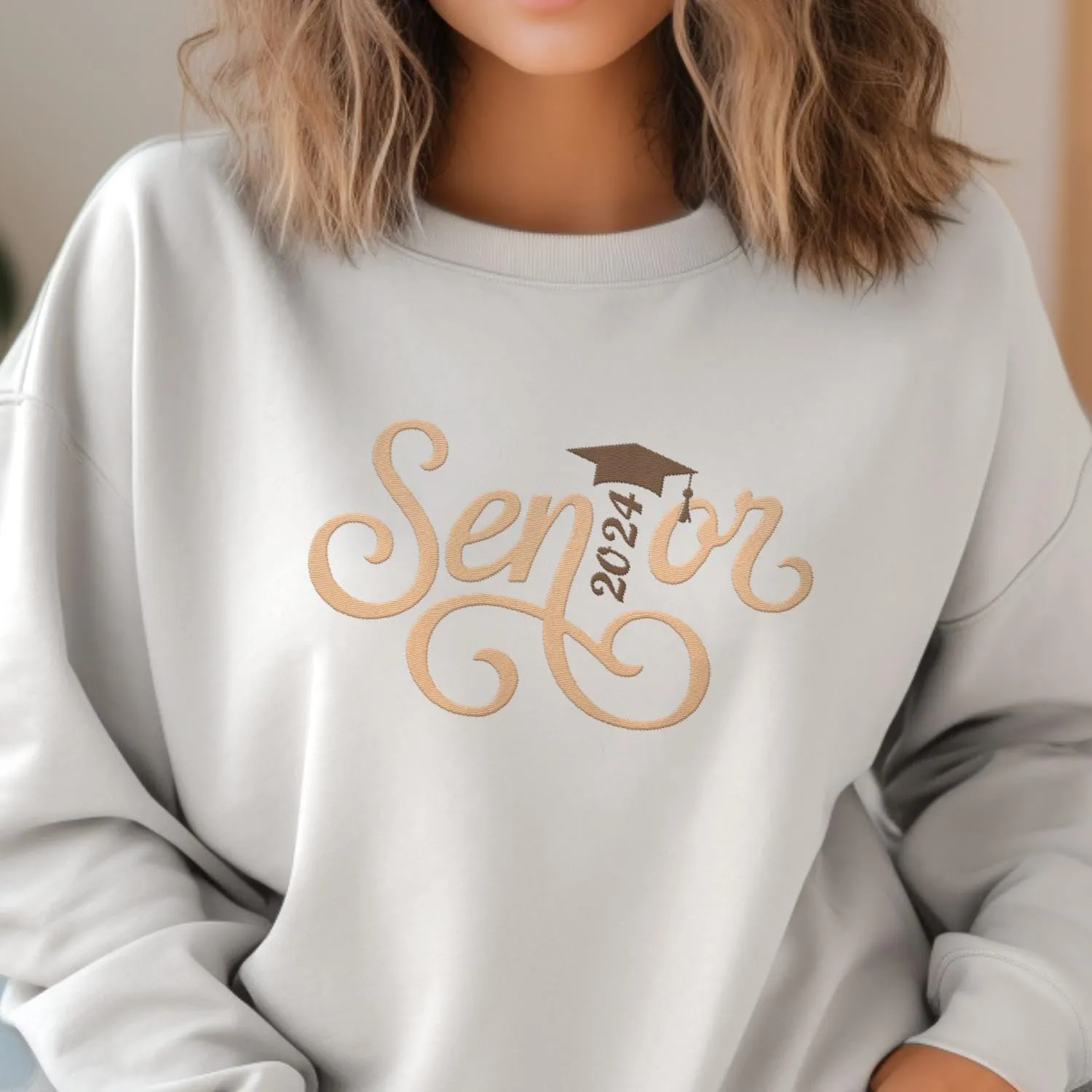 Personalized Senior 2024 Embroidered Sweatshirt Gift, Graduation Class Of 2024 School Senior Embroidery Sweatshirt