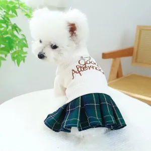 Pet Elegance: Spring and Autumn Knitted Pleated Princess Dress with Belt Pulling Rope Buckle for Small to Medium Dogs
