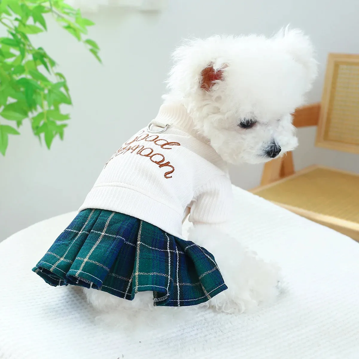 Pet Elegance: Spring and Autumn Knitted Pleated Princess Dress with Belt Pulling Rope Buckle for Small to Medium Dogs