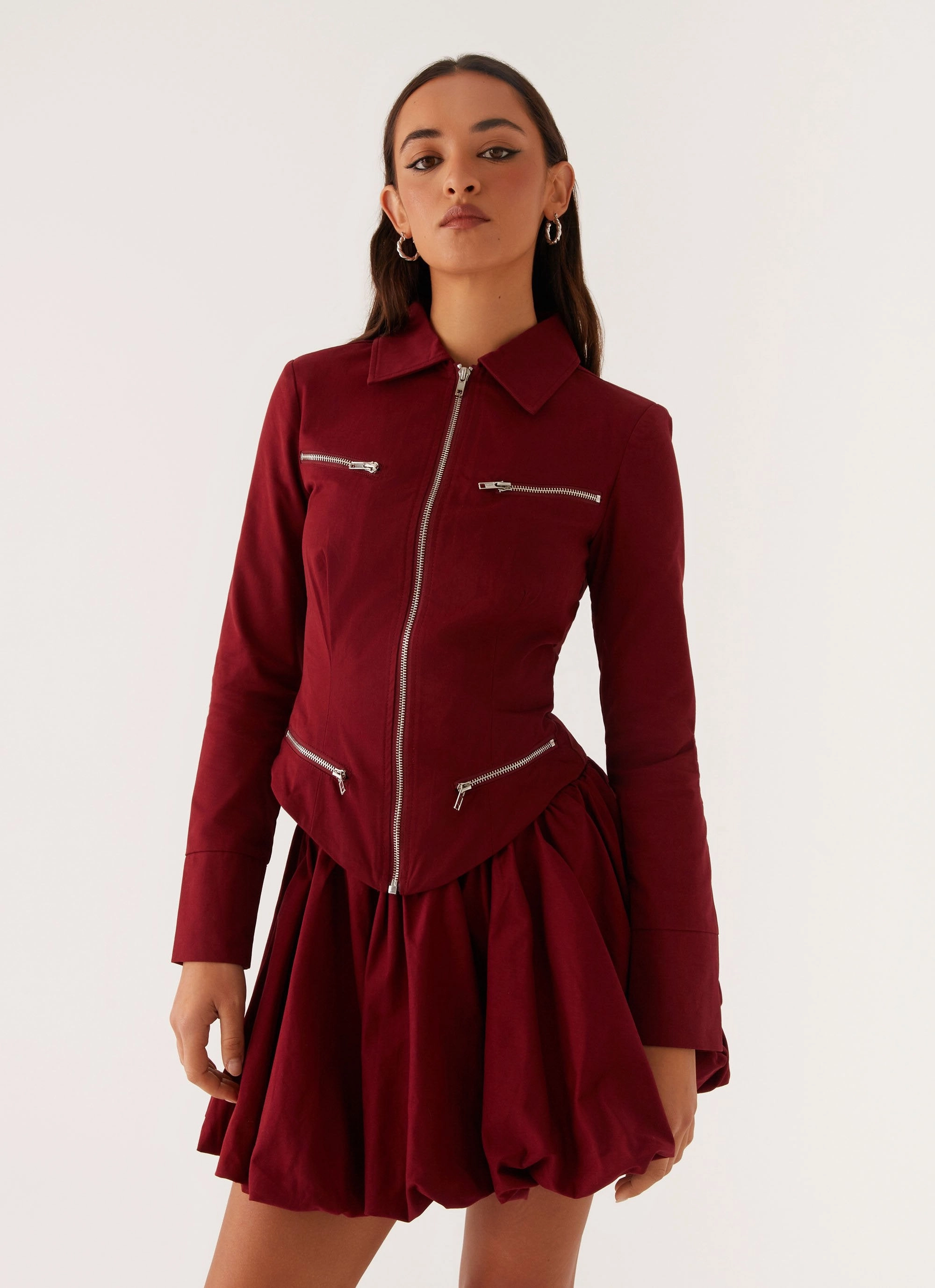 Petra Fitted Zip Top - Mulberry WrinkleResistantFinish