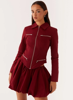 Everyday Fashion Petra Fitted Zip Top - Mulberry