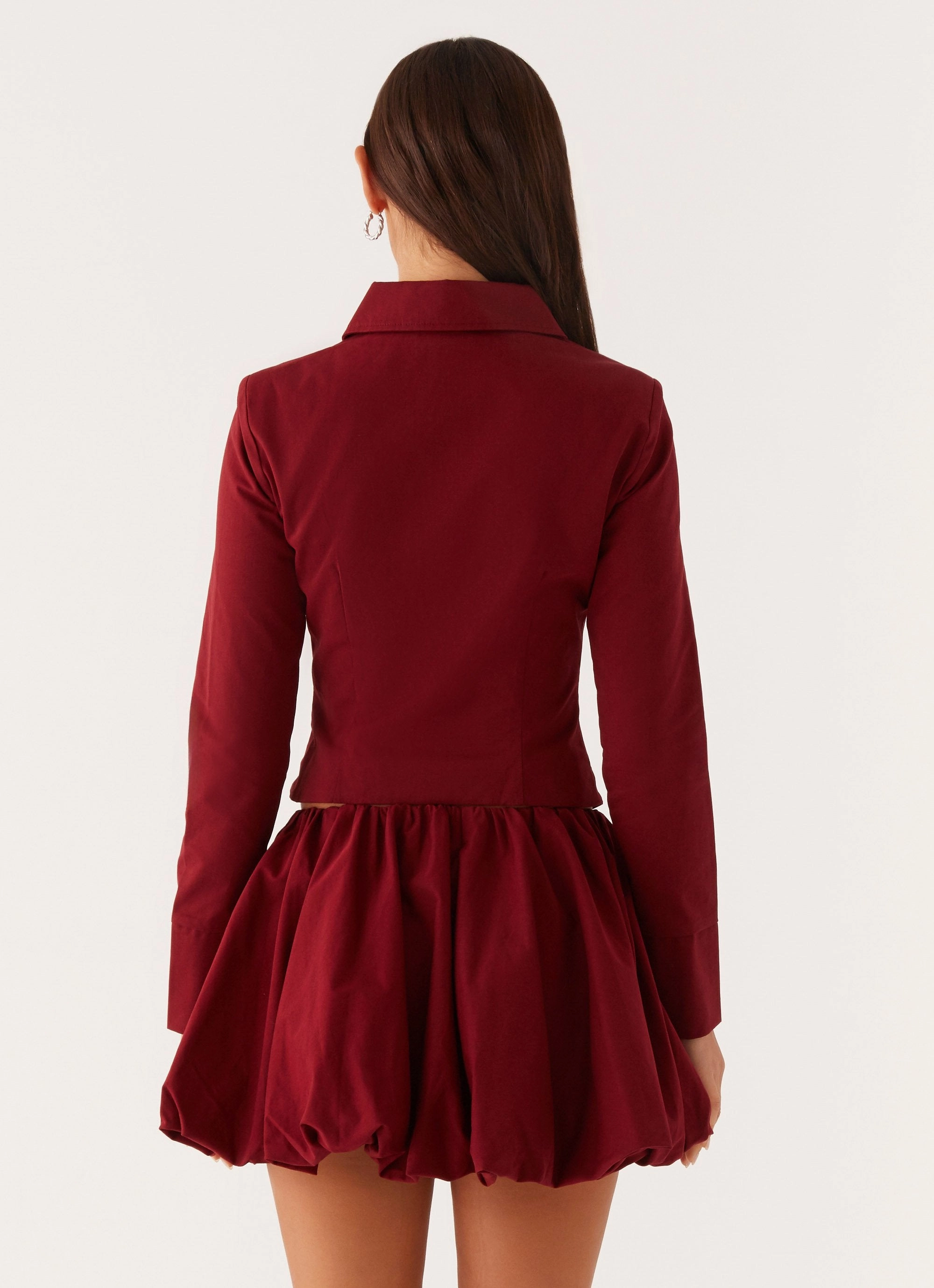 Petra Fitted Zip Top - Mulberry BoxyCrop Thermoregulating Fabric