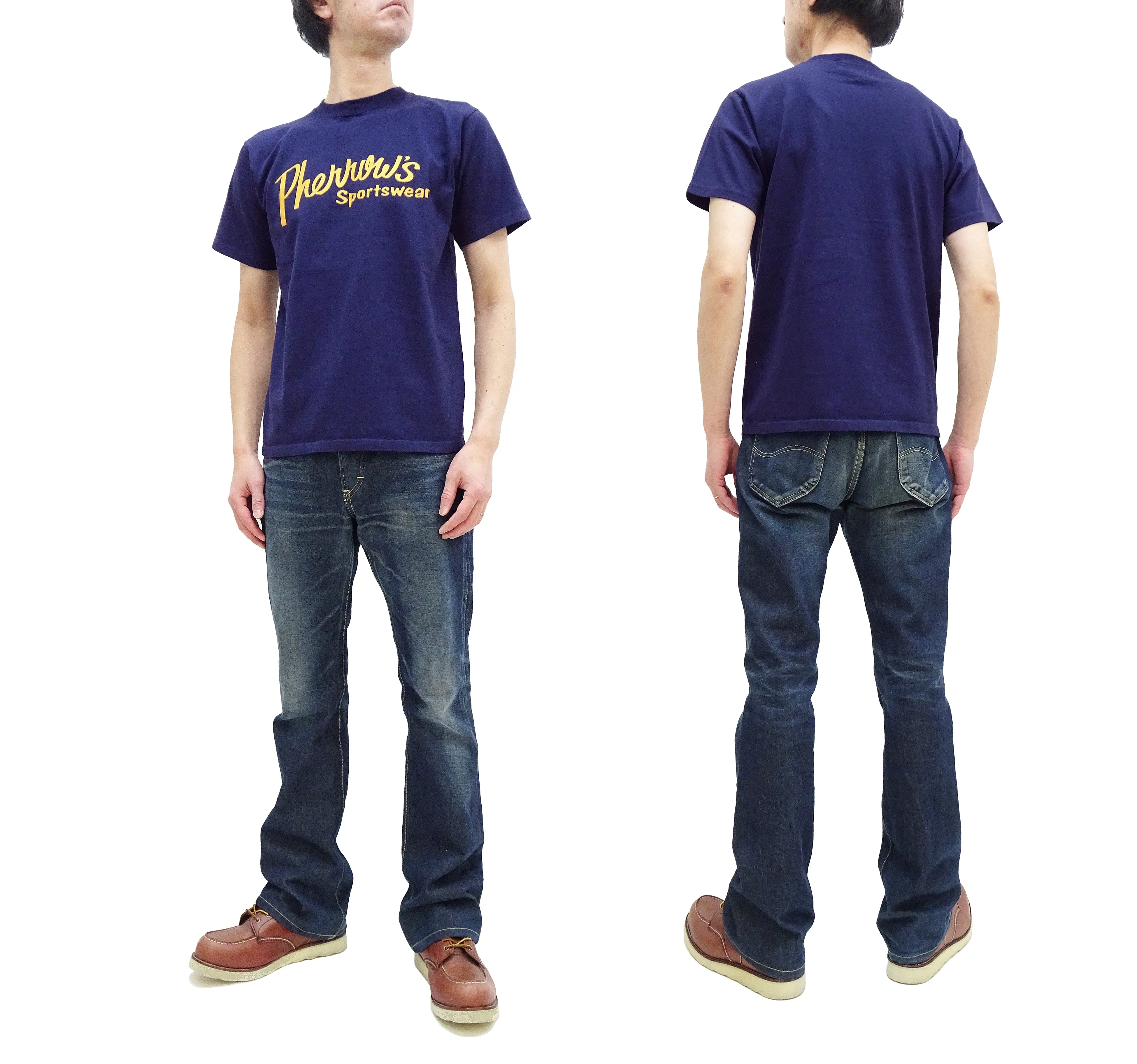 Pherrows T-Shirt Men's Short Sleeve Graphic Print Brand Logo Tee Pherrow's 24S-PT1 Navy-Blue