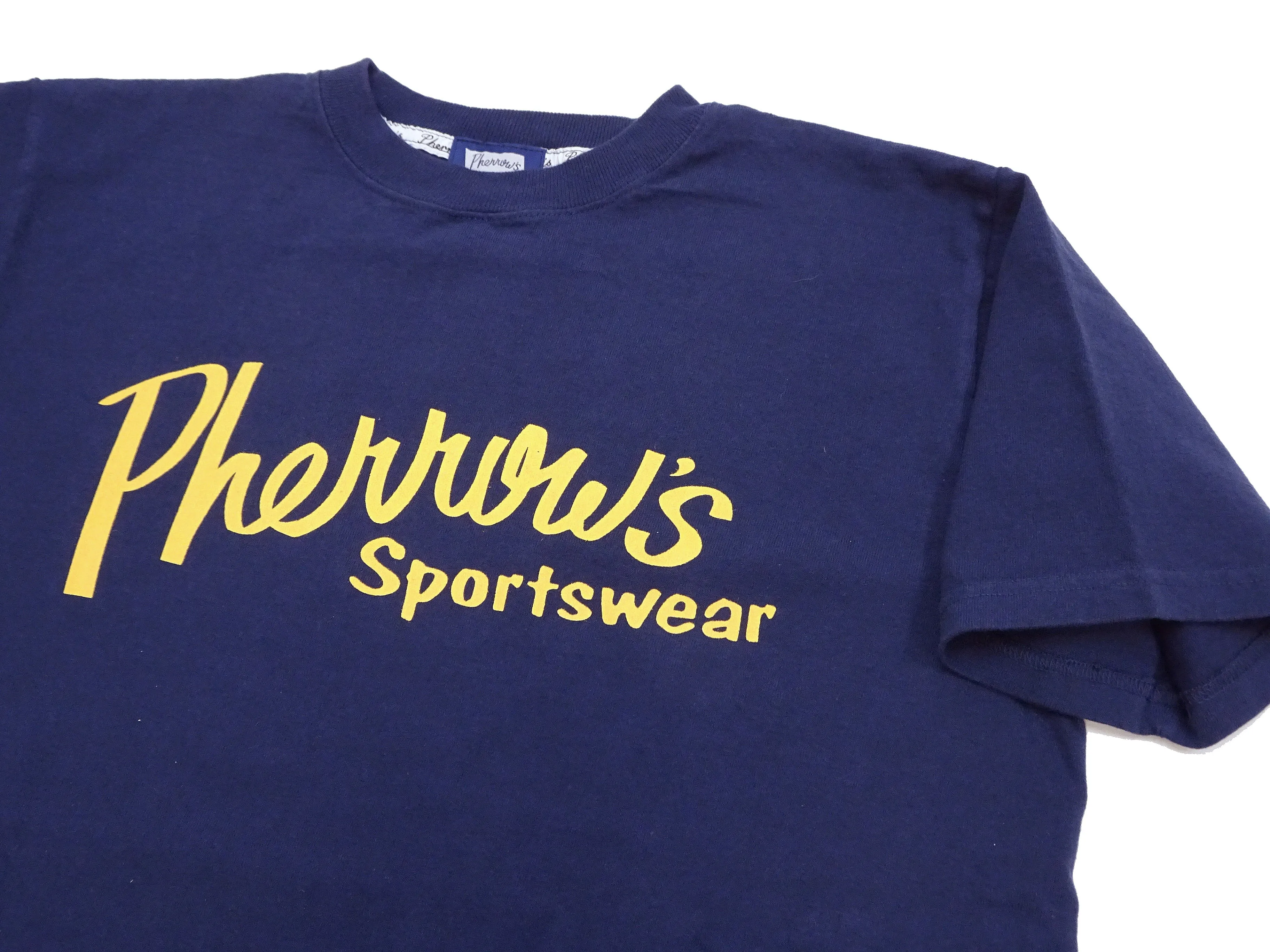Pherrows T-Shirt Men's Short Sleeve Graphic Print Brand Logo Tee Pherrow's 24S-PT1 Navy-Blue