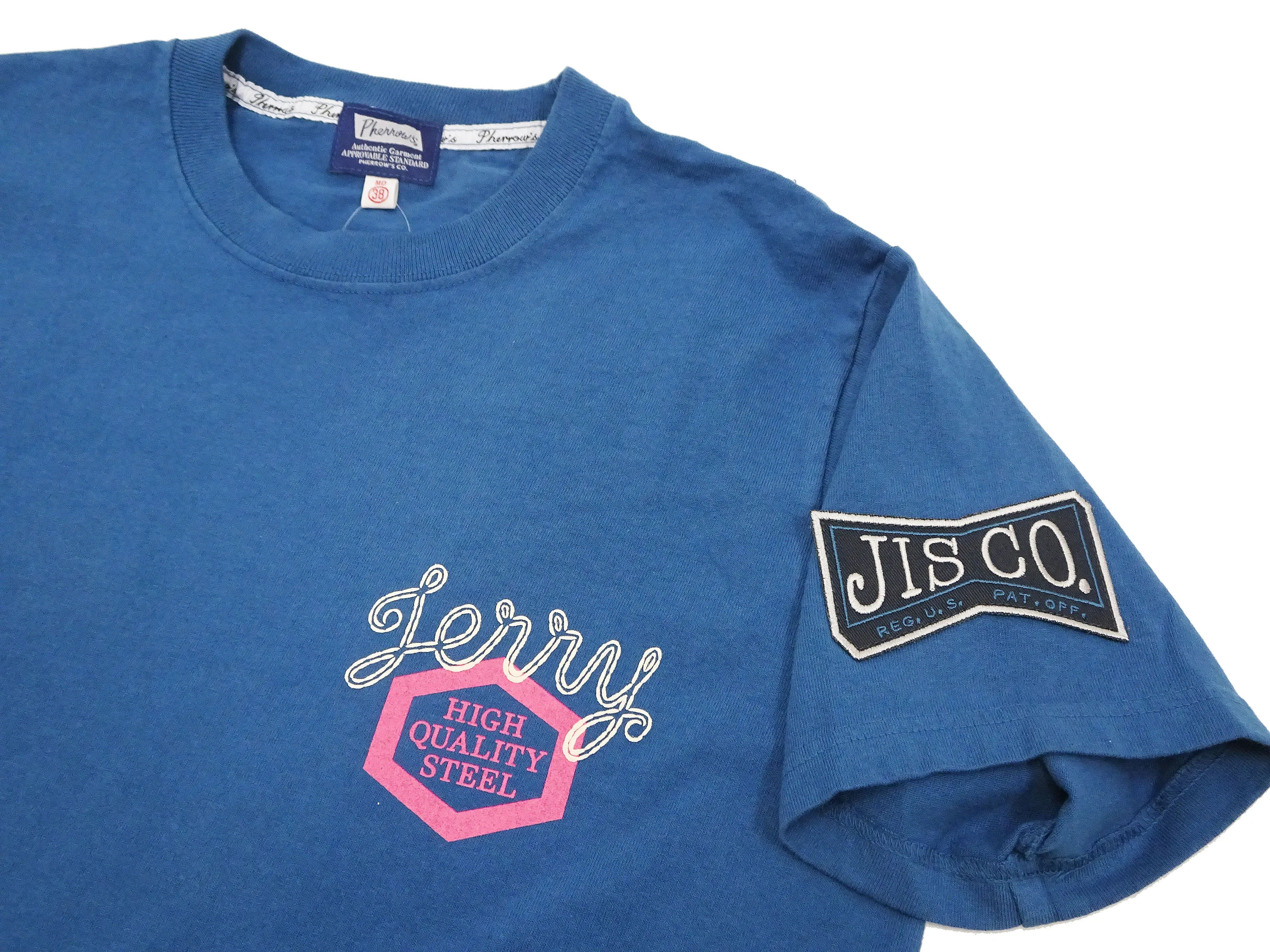 Pherrows T-Shirt Men's Short Sleeve Patched and Printed Tee Pherrow's 24S-PT3 Slate-Blue (Faded-Blue)