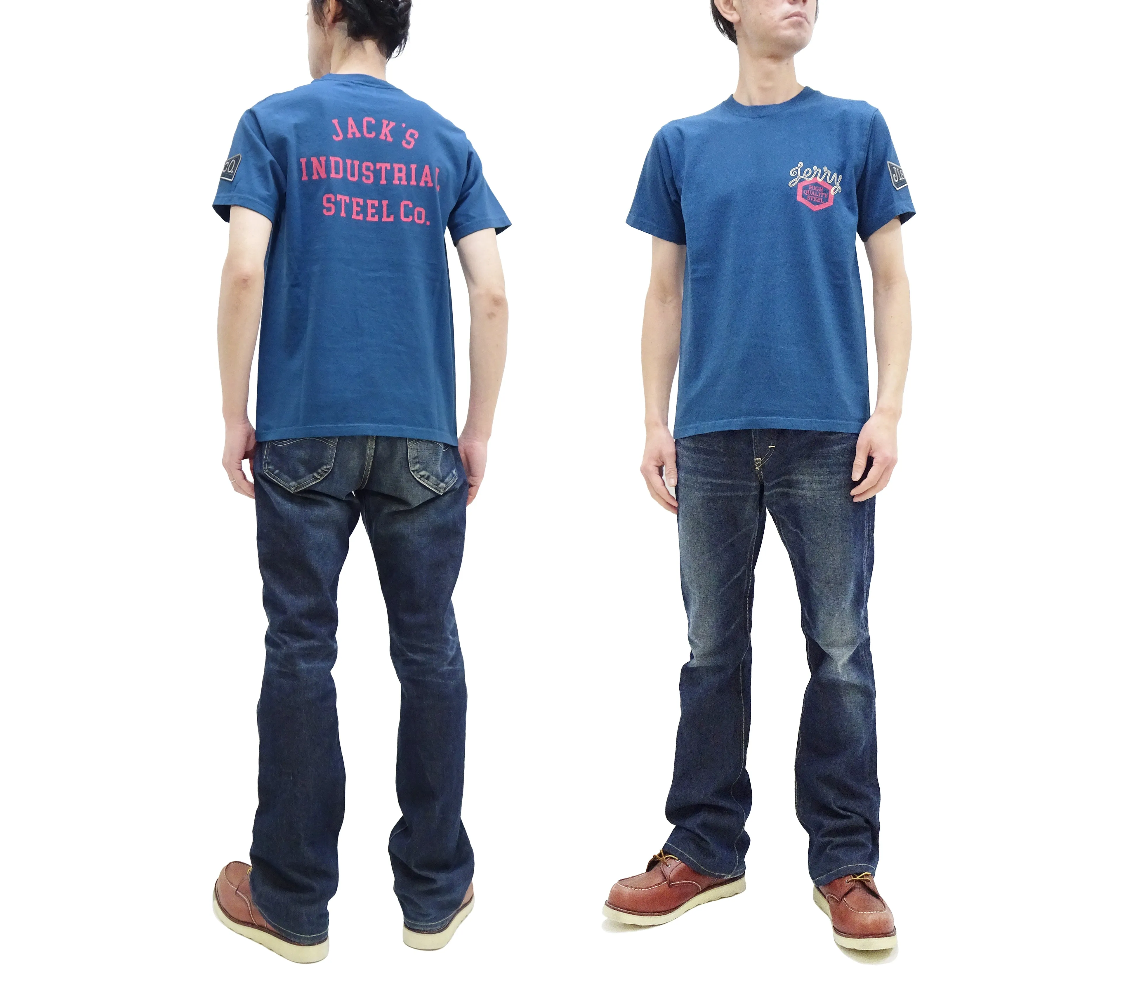 Pherrows T-Shirt Men's Short Sleeve Patched and Printed Tee Pherrow's 24S-PT3 Slate-Blue (Faded-Blue)