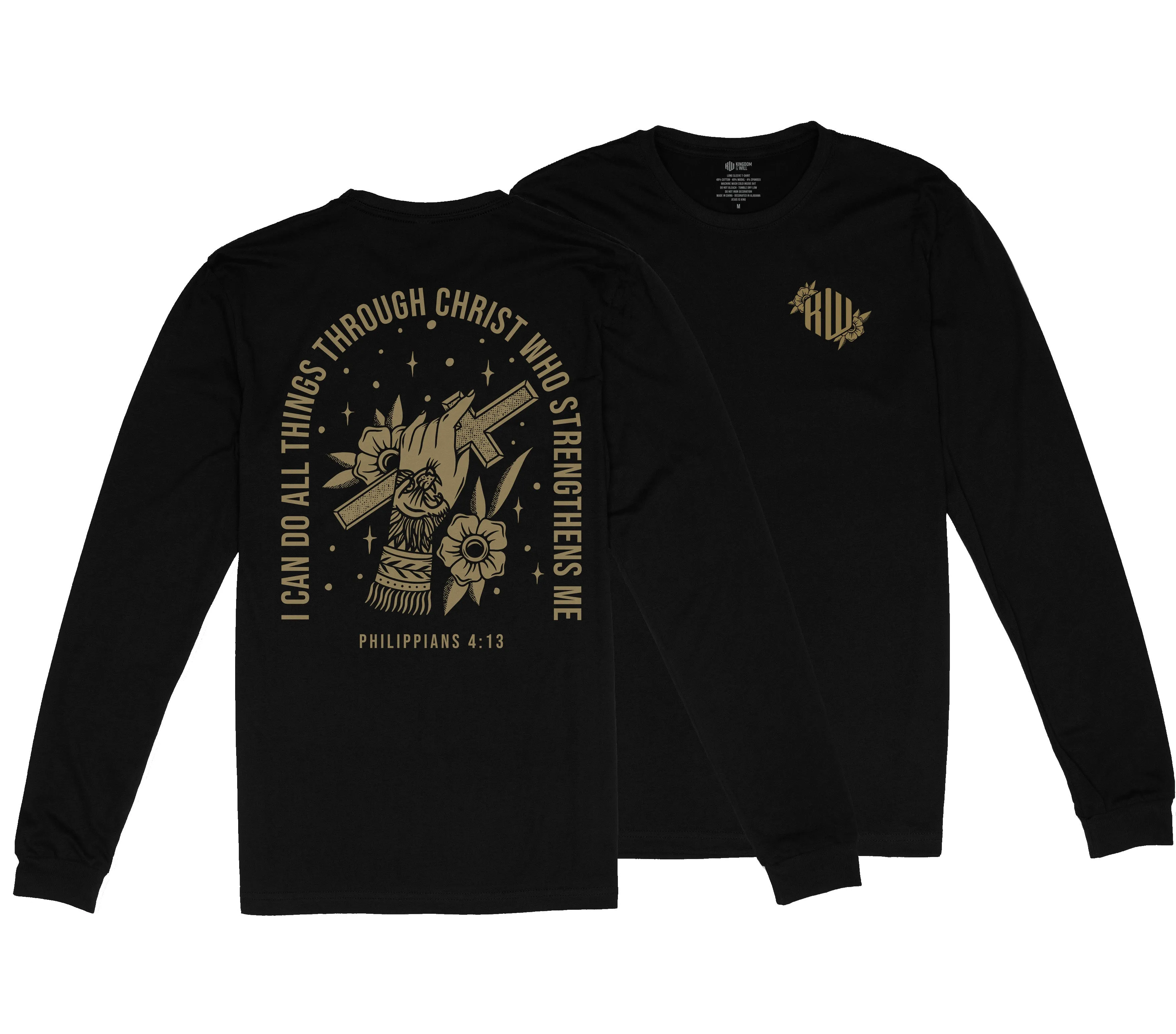 Philippians 4:13 Long Sleeve T-Shirt (Black & Gold)