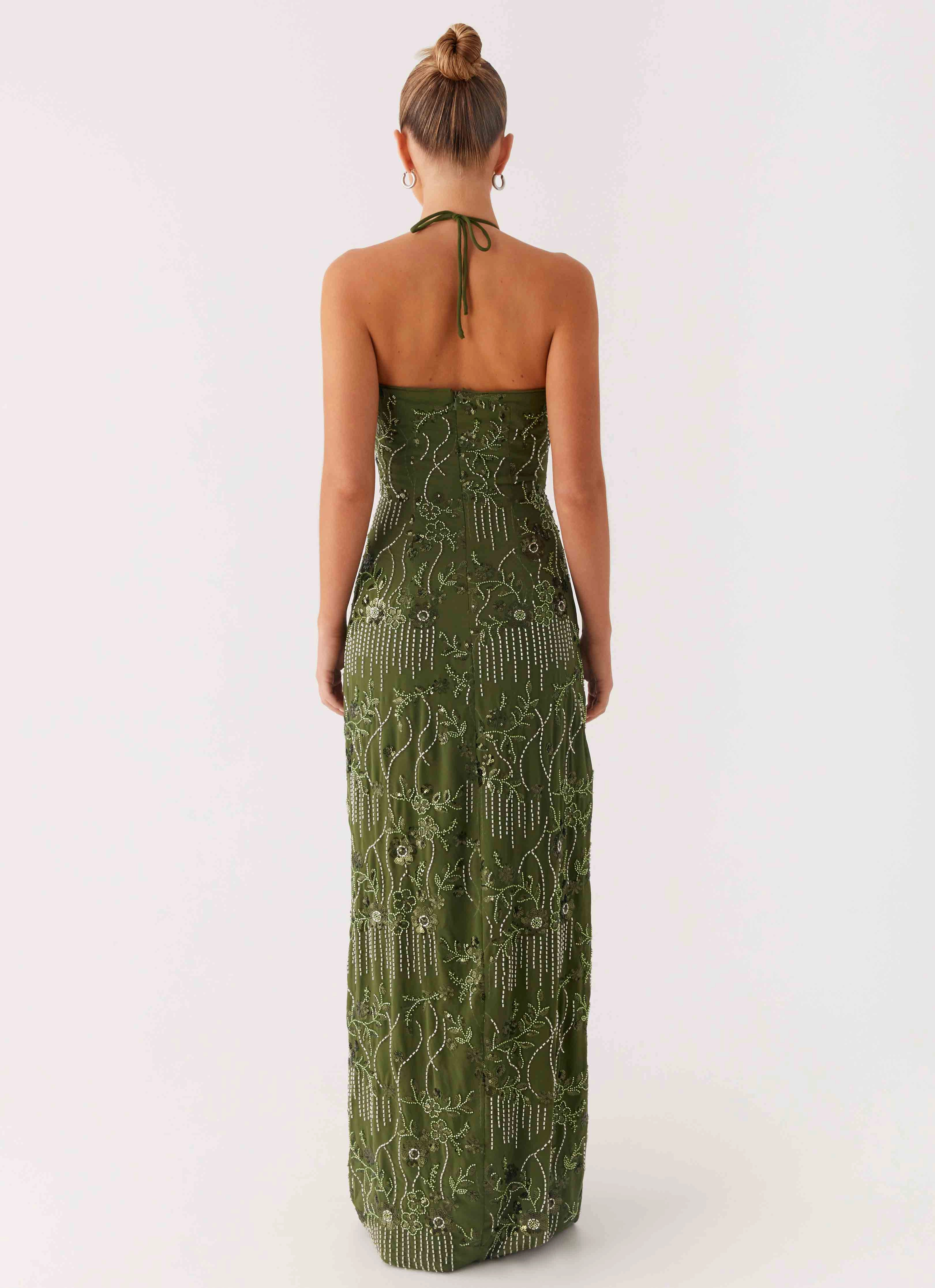Chic Statement Life Soft Phoenicia Beaded Maxi Dress - Khaki