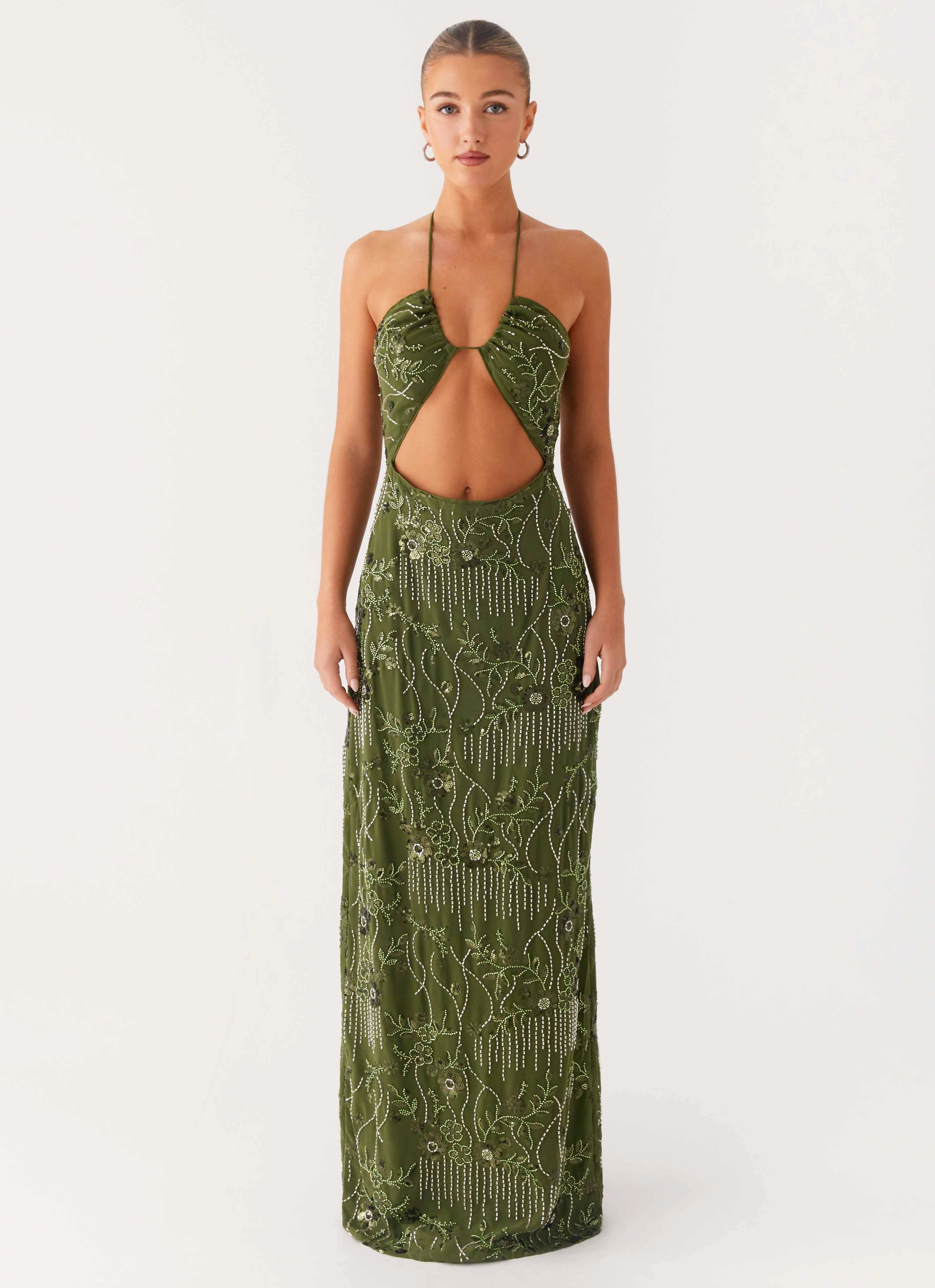 Phoenicia Beaded Maxi Dress - Khaki Sharp Style