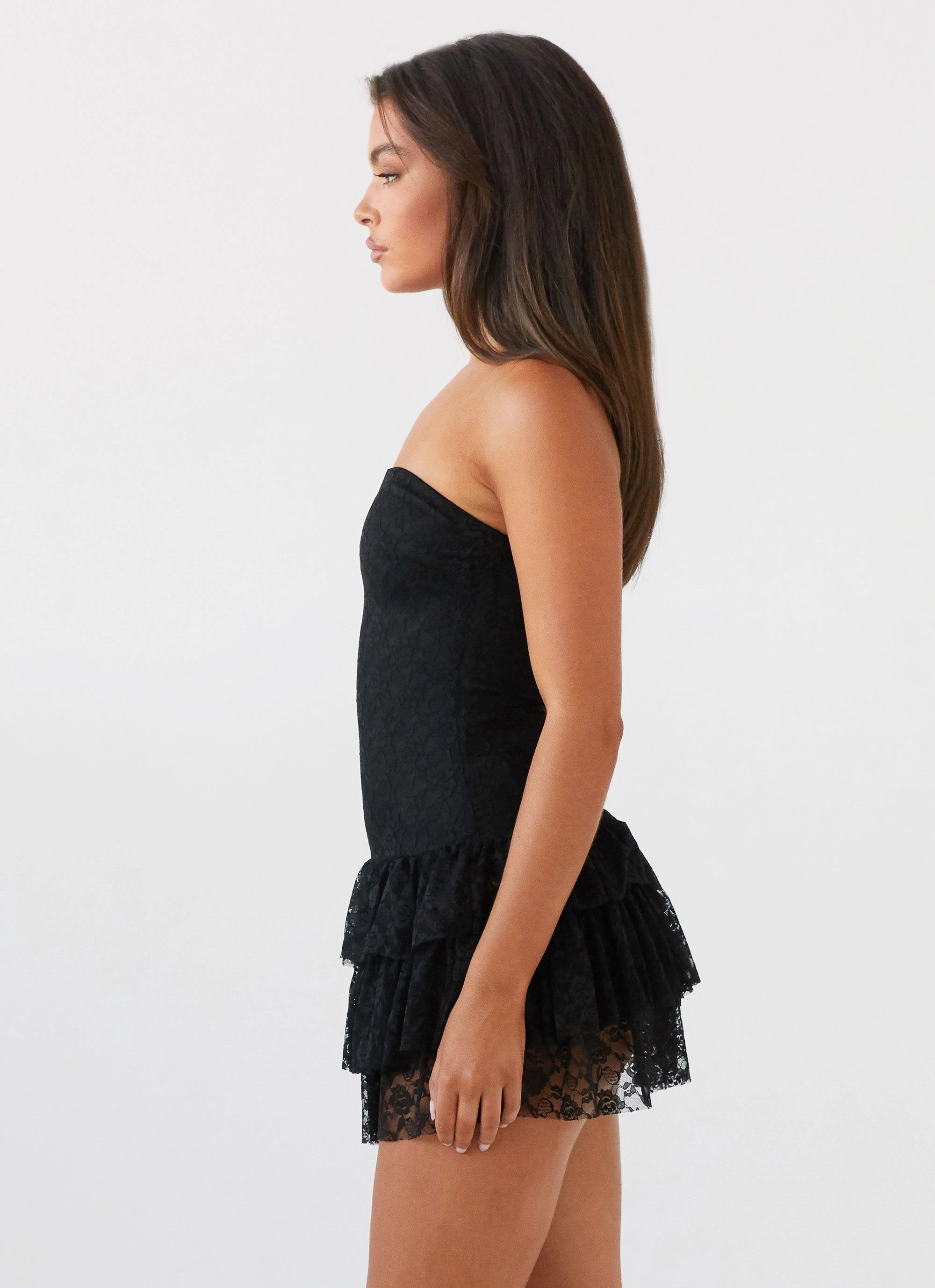 Smart And Comfortable Chic Comfort Look Posie Lace Tube Mini Dress - Black