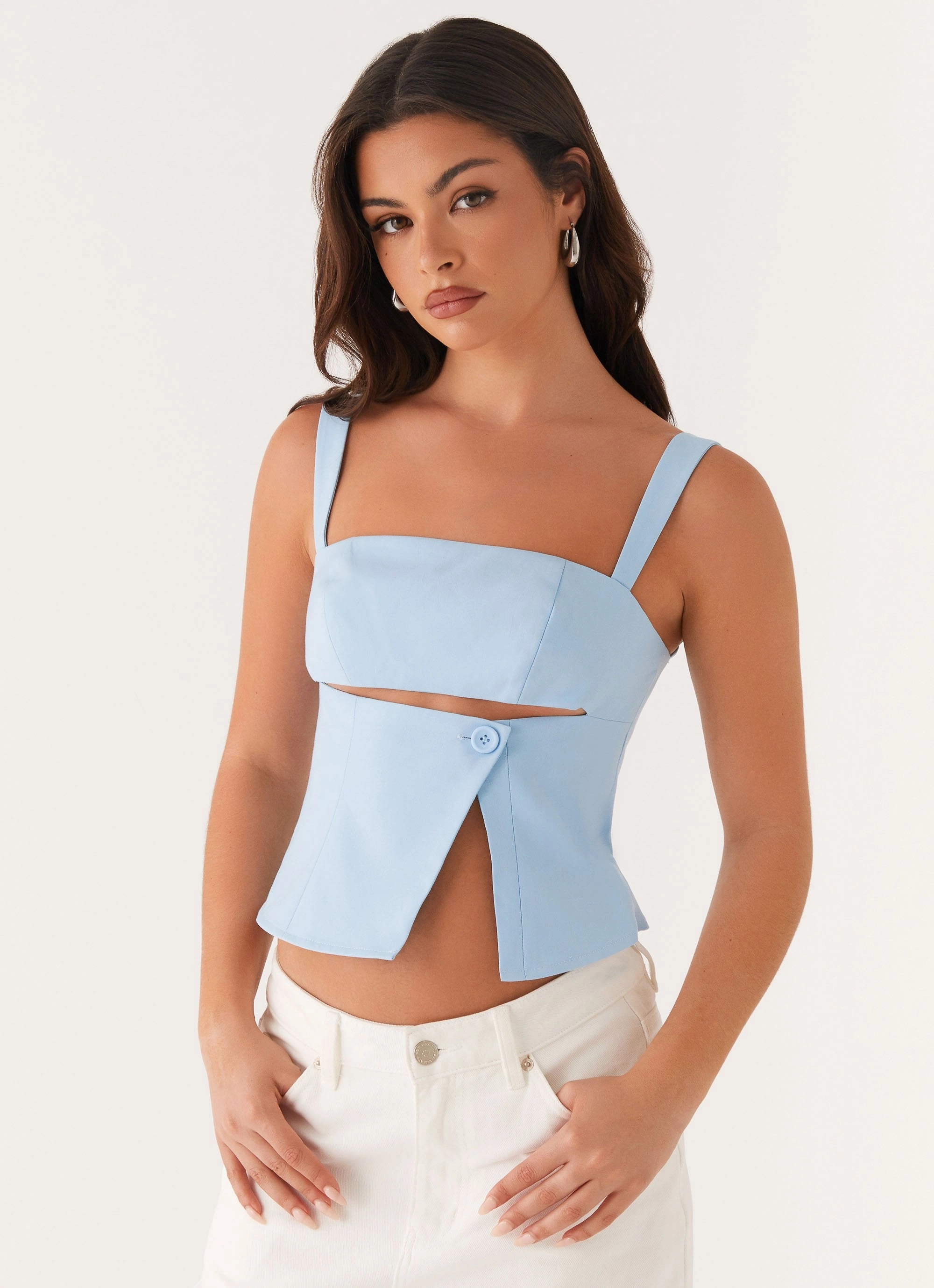 Durable Interlock Stitch Pia Cut Out Top - Pastel Blue