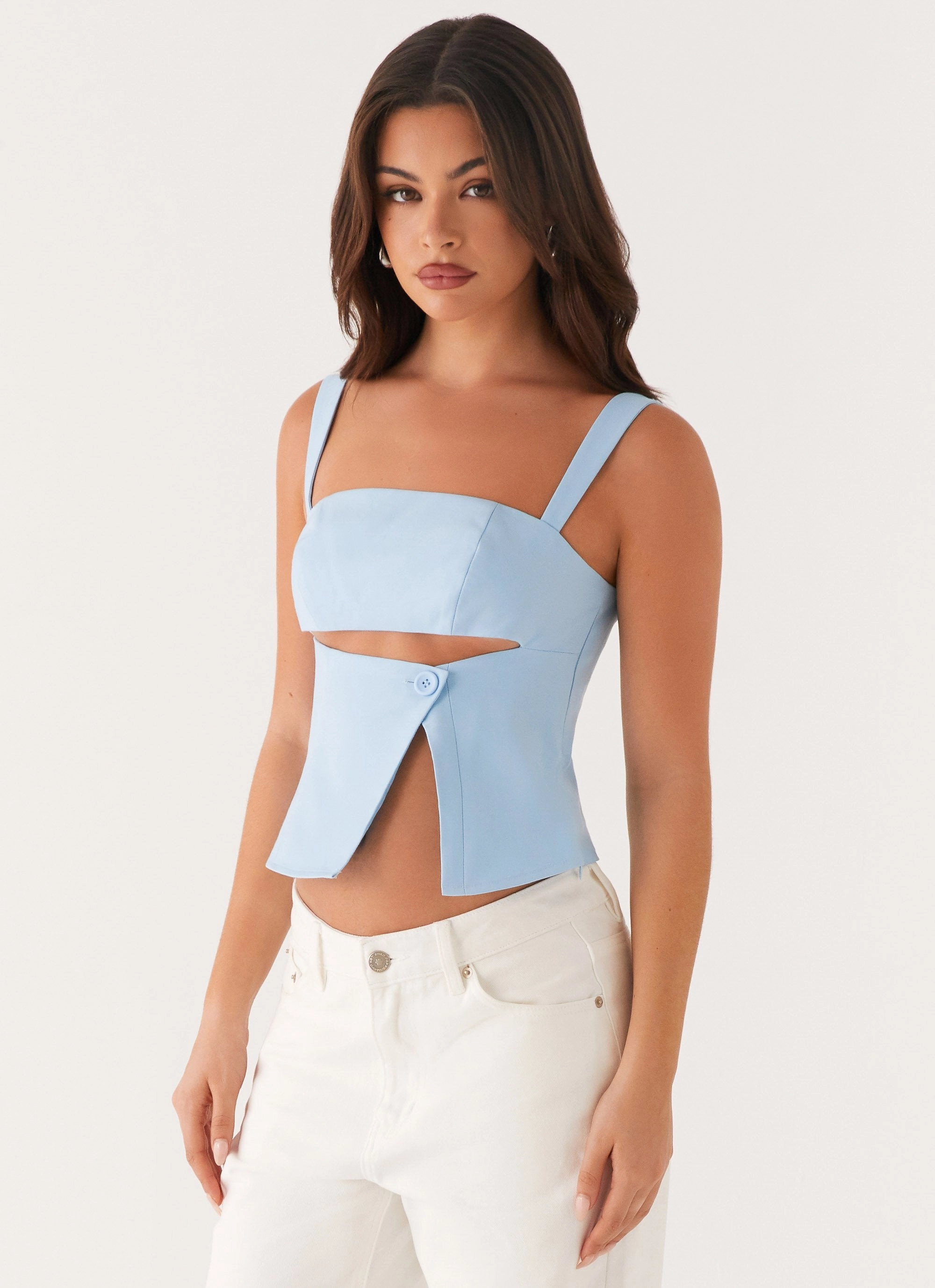 Pia Cut Out Top - Pastel Blue Quick Access Slit hypoallergenic material