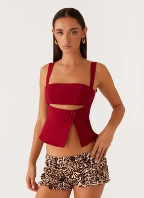Pia Cut Out Top - Red Stretch waistband