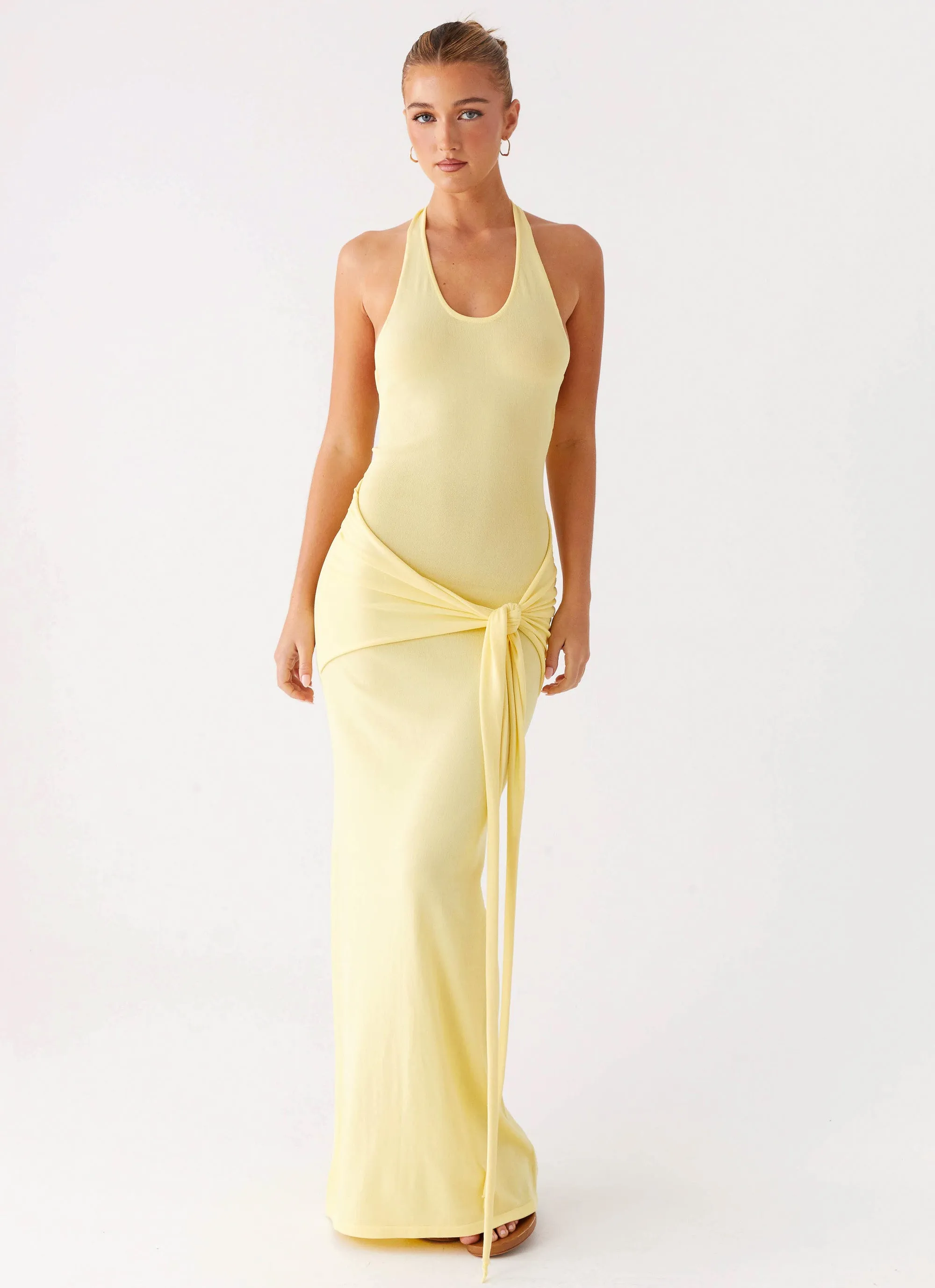 Chic beachwear dress Classic Cut Pina Colada Knit Maxi Dress - Yellow