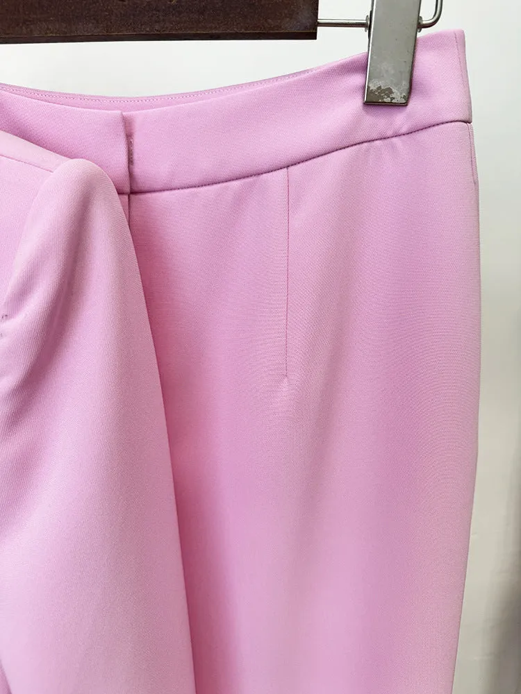 Pink Blazer Jacket with Jewellery Decor   Slim-Fit Cigarette Trousers Pants Suit