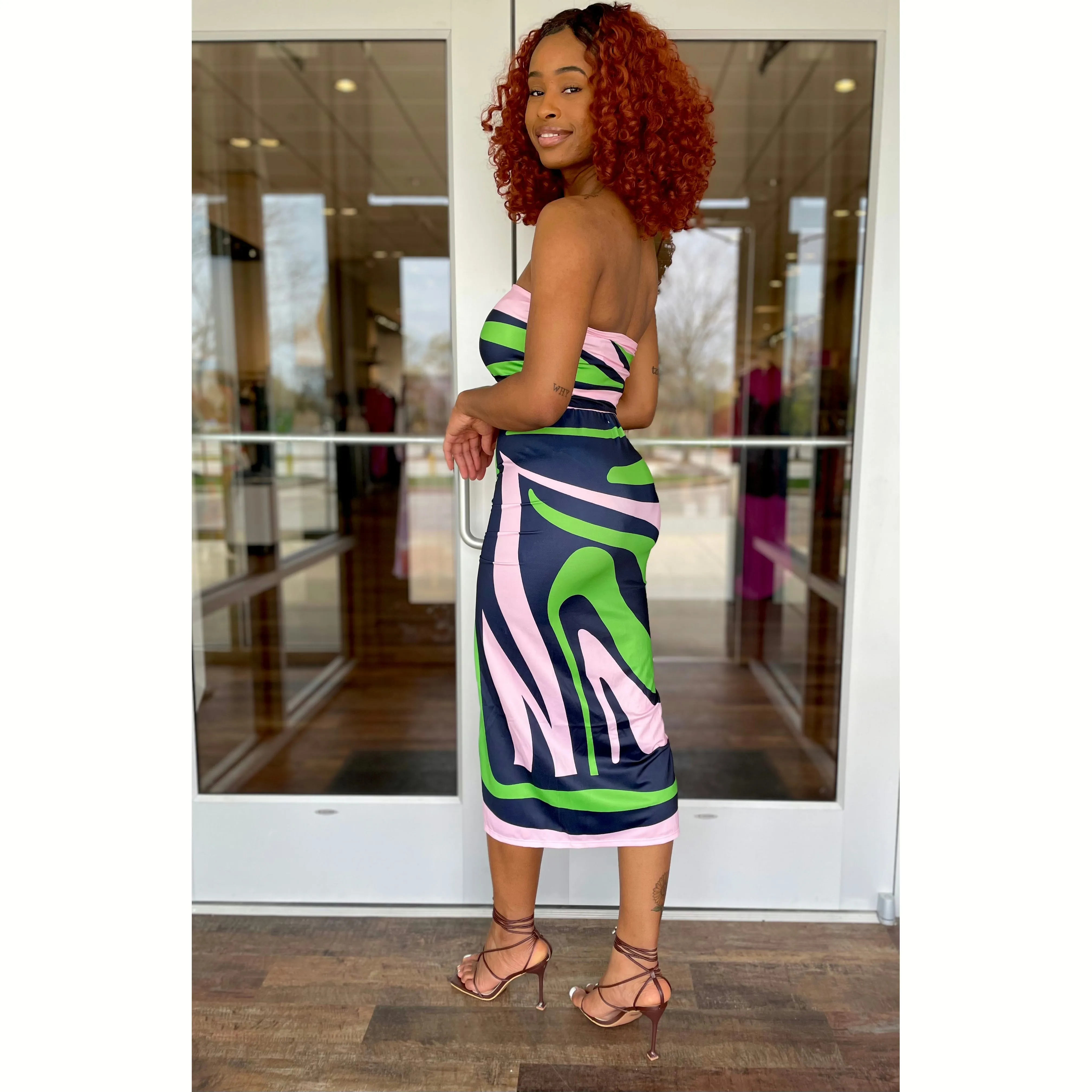 Pink Pull String Midi Skirt Set