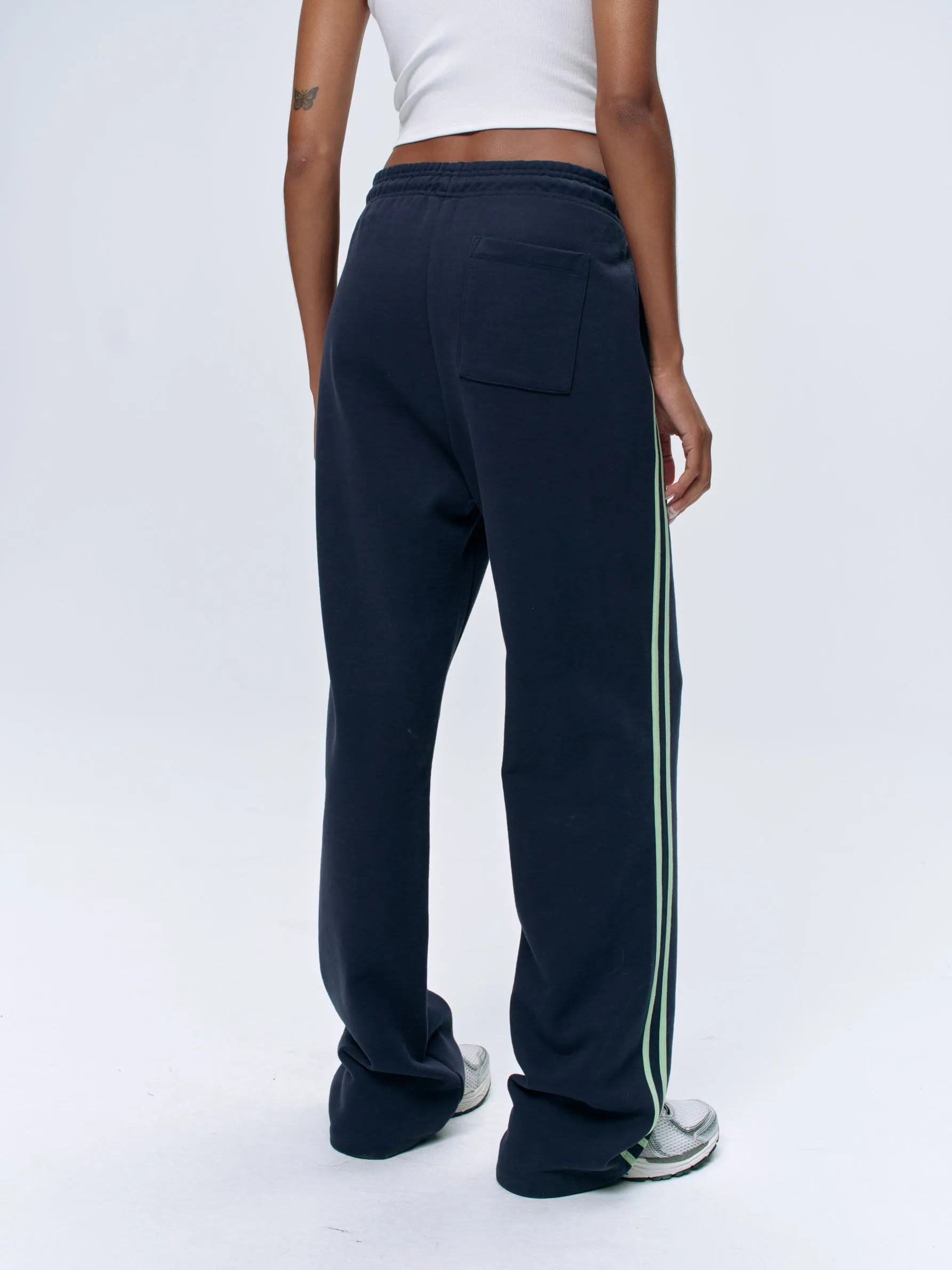 Piping Straight Leg Sweatpants - Navy Blue/Mint Green