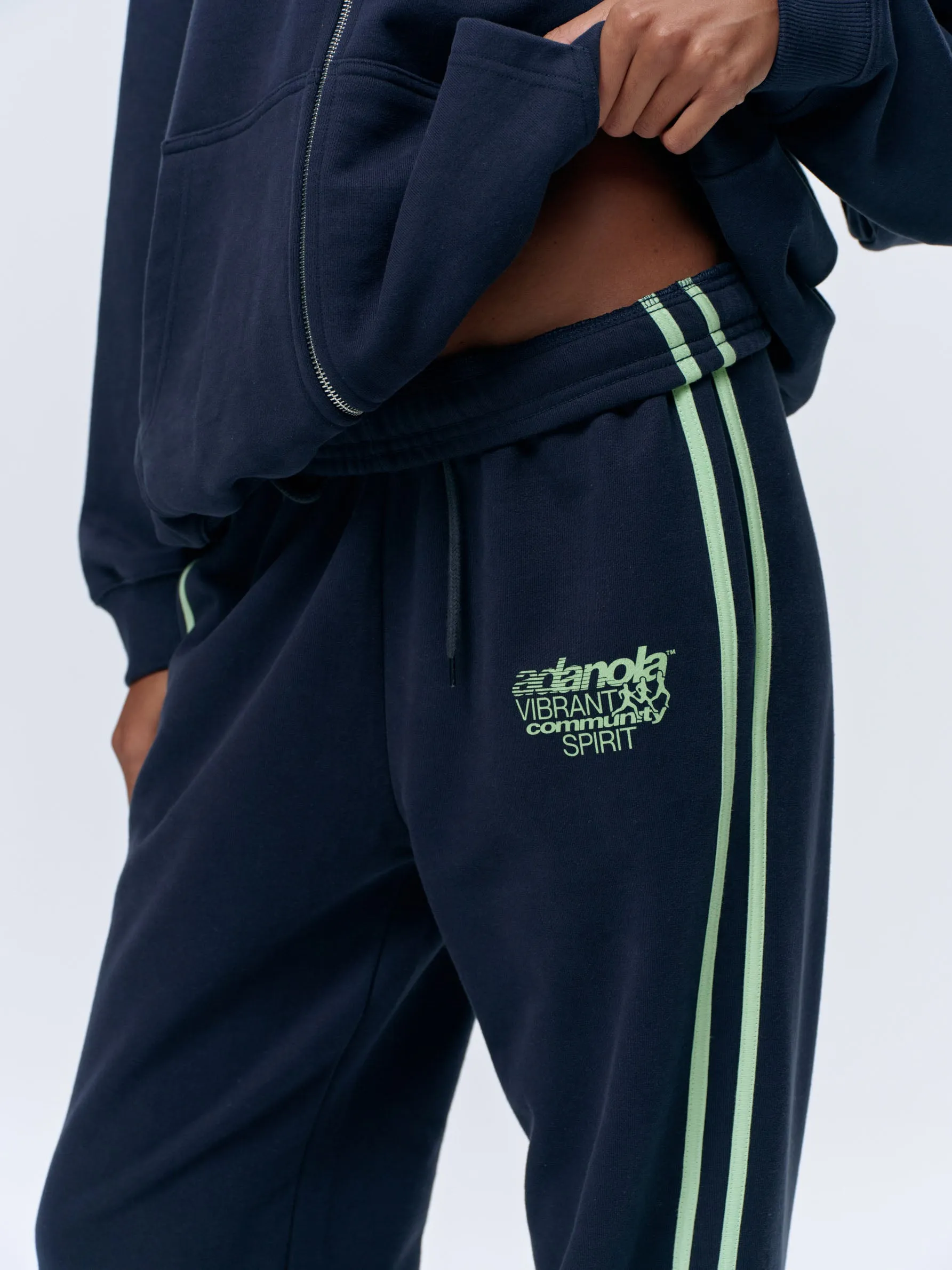Piping Straight Leg Sweatpants - Navy Blue/Mint Green