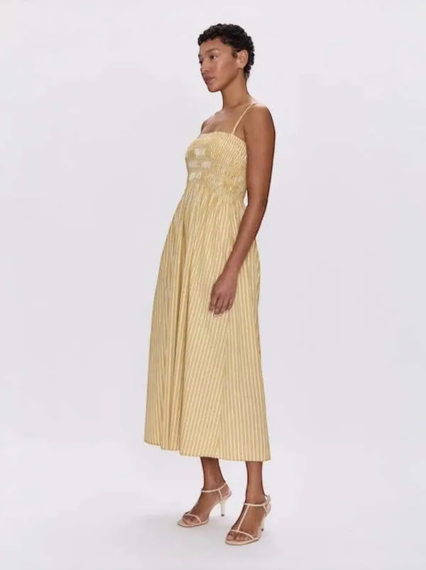 Sleek Vibe Pistola Bianca Shirred Bodice Dress Beach Sand Stripe