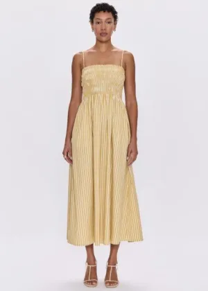 Pistola Bianca Shirred Bodice Dress Beach Sand Stripe boho vibe Slim-fit
