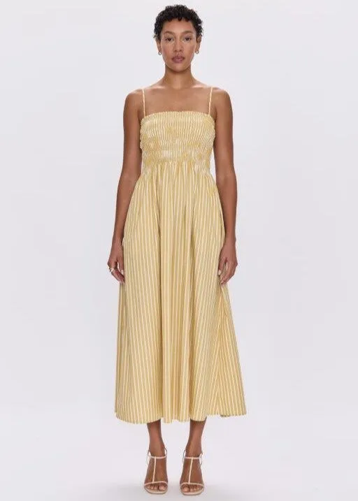 Pistola Bianca Shirred Bodice Dress Beach Sand Stripe boho vibe Slim-fit