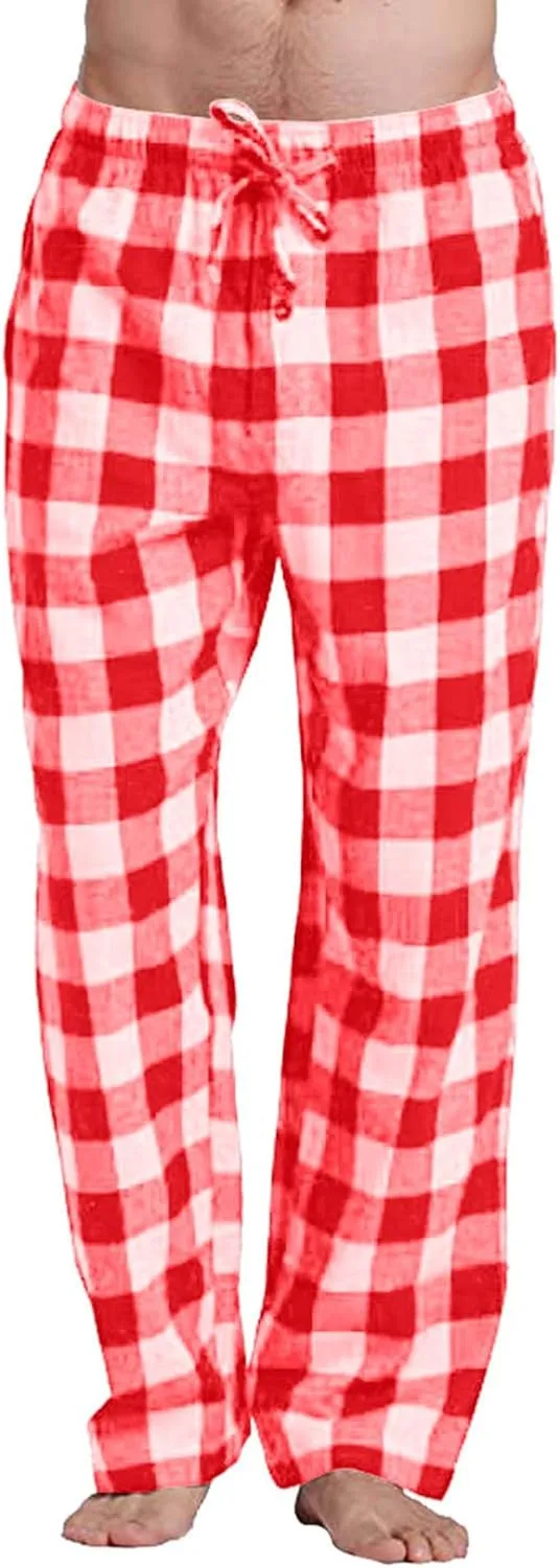 Plaid Pajama Pants for Men Elastic Waist Sleep Lounge Pant Comfy Drawstring with Pockets Sleepwear PJ Bottom Trousers