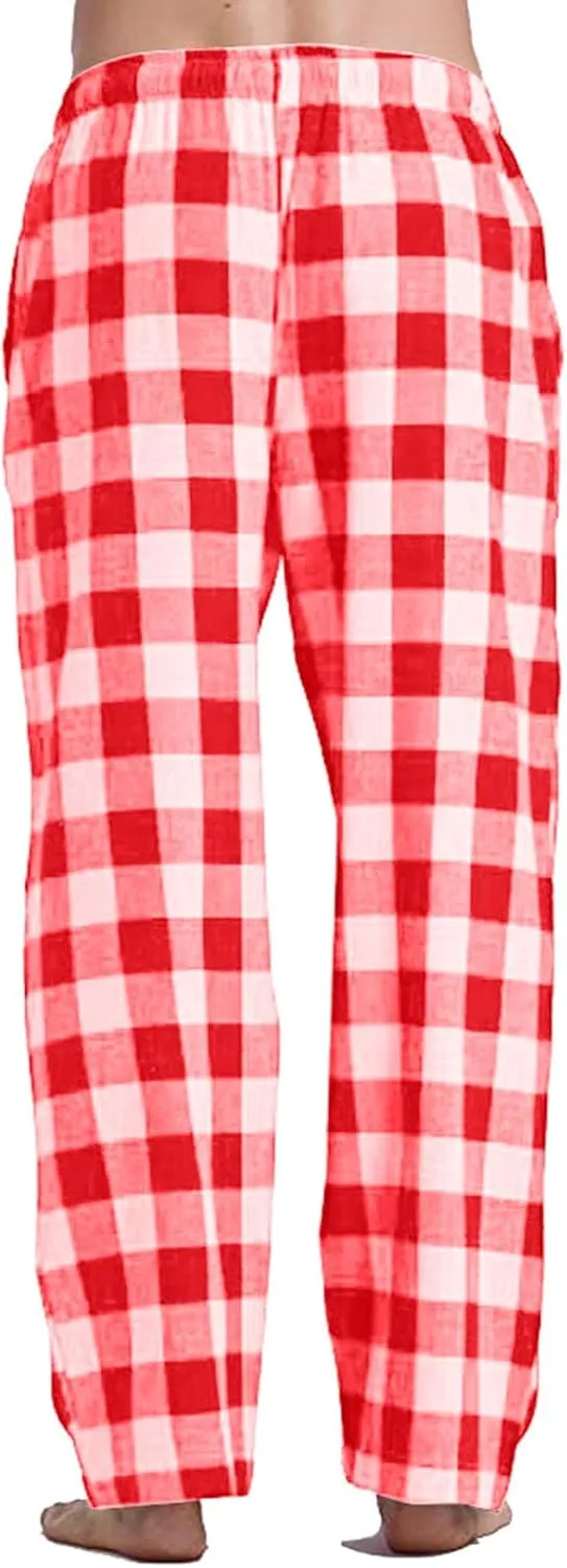Plaid Pajama Pants for Men Elastic Waist Sleep Lounge Pant Comfy Drawstring with Pockets Sleepwear PJ Bottom Trousers