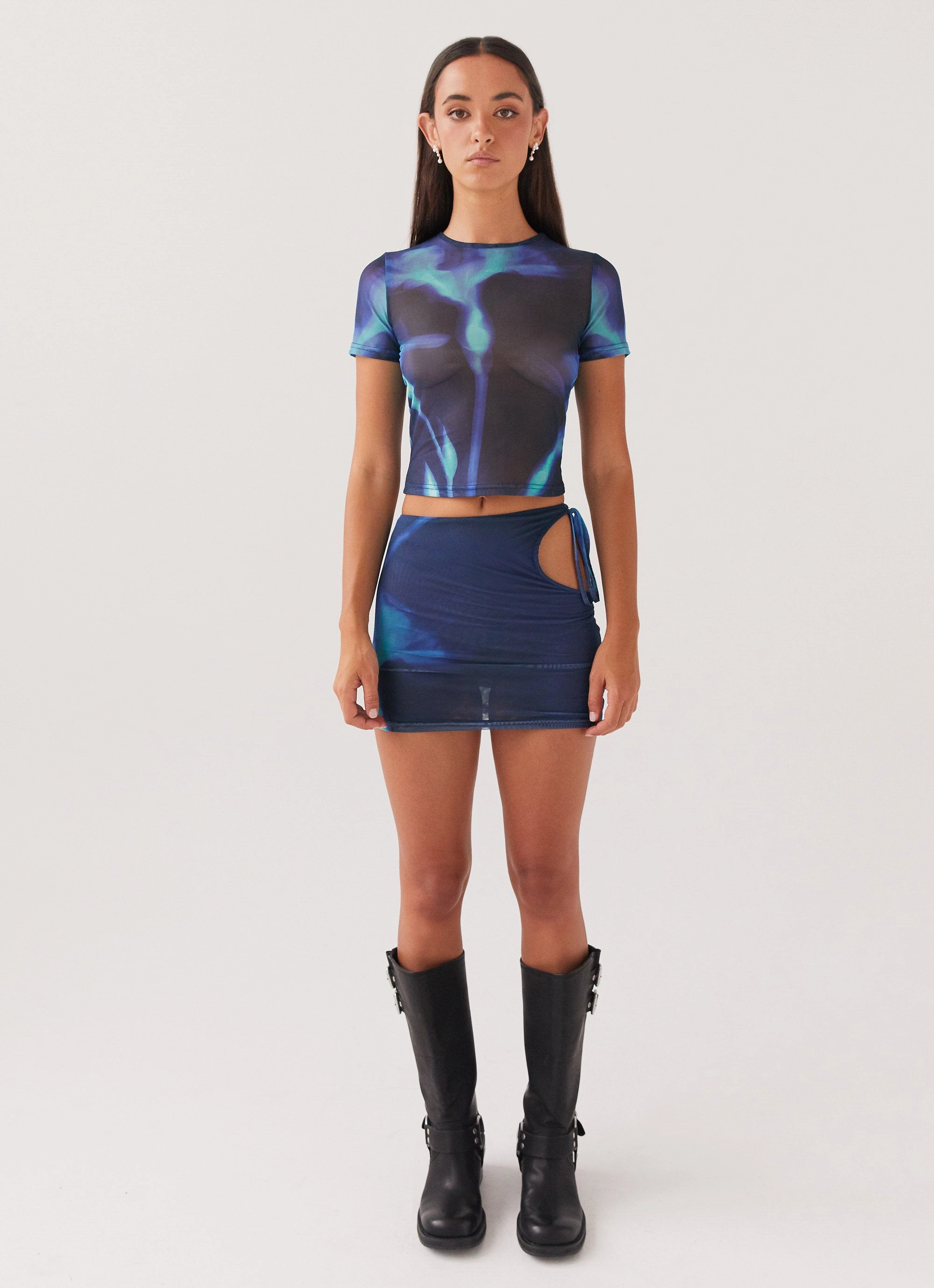Breathable Design Planet Love Mesh Mini Skirt - Cyber Rose