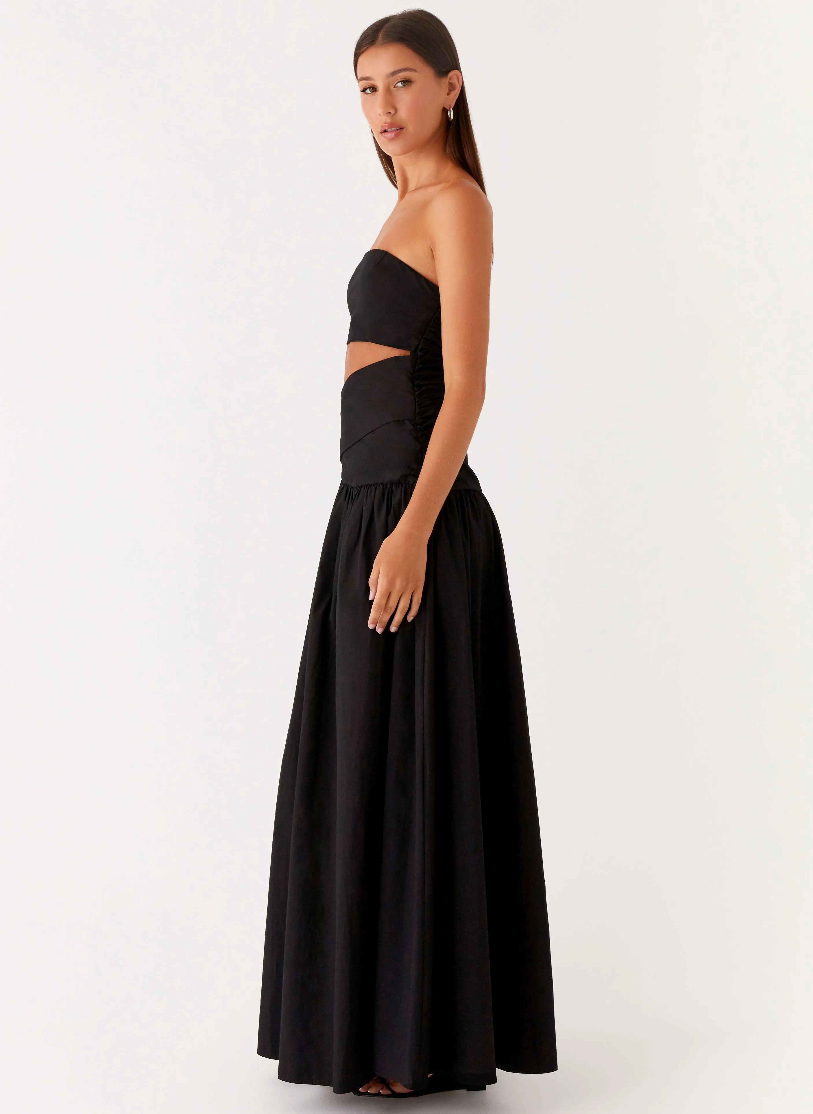 Panelled-Design Satin Glow Lumen Maxi Dress - Black