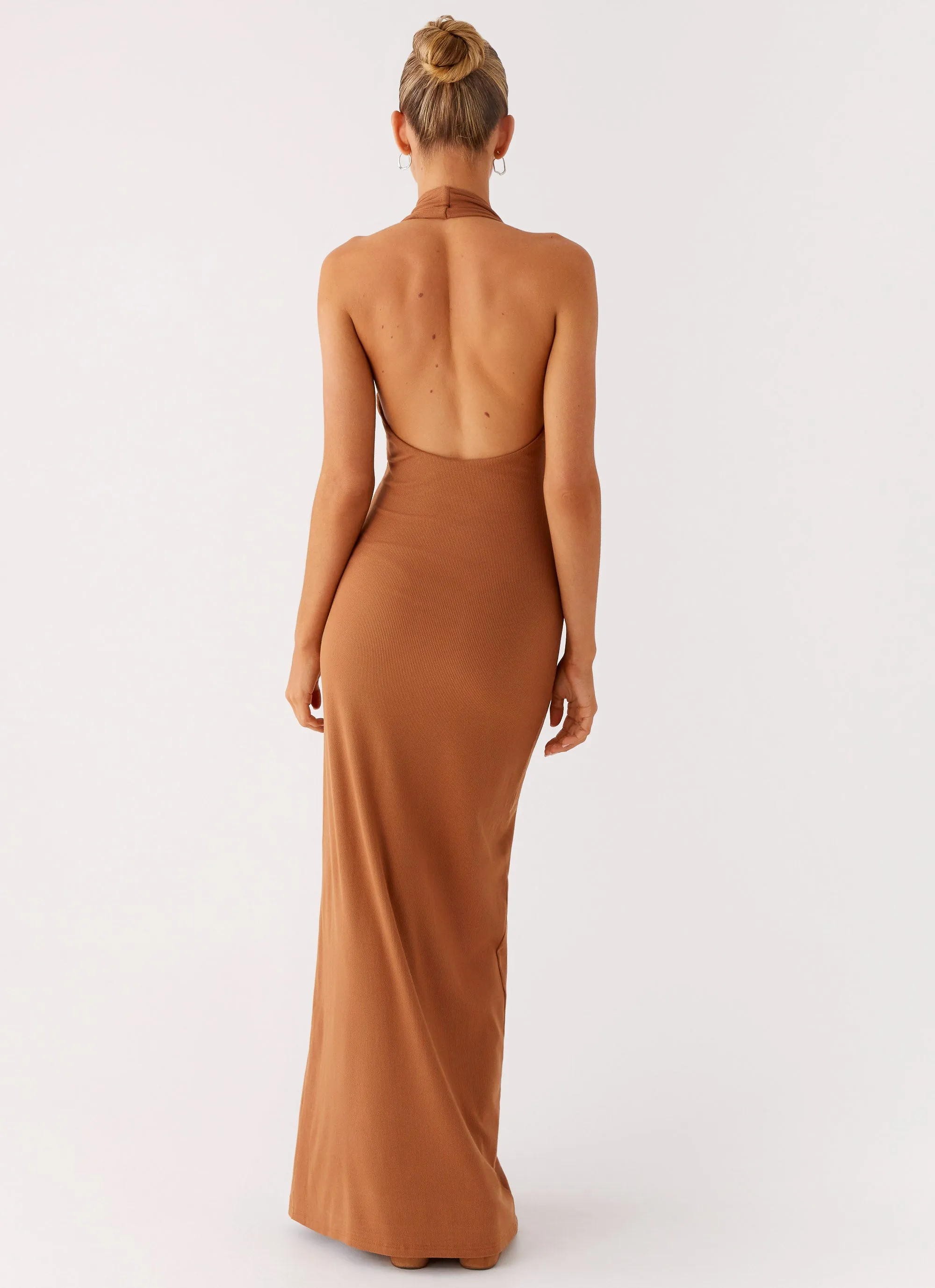 Boho Aesthetic Sleeveless Cut Plunge For You Maxi Dress - Tan