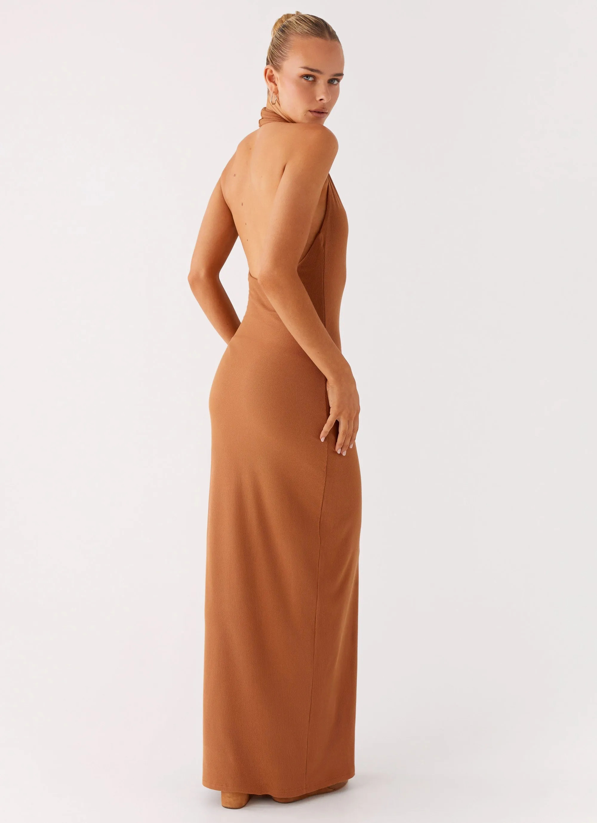 Fashion-Forward Villa Mood Plunge For You Maxi Dress - Tan