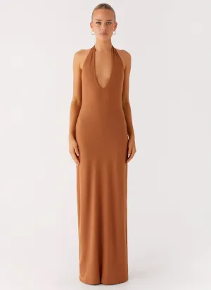 Light and Comfortable Semi Fit Plunge For You Maxi Dress - Tan