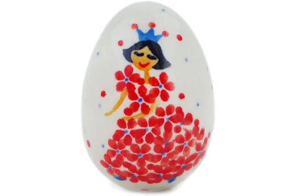 Polish Pottery 2" Egg Figurine Princess In A Red Dress
