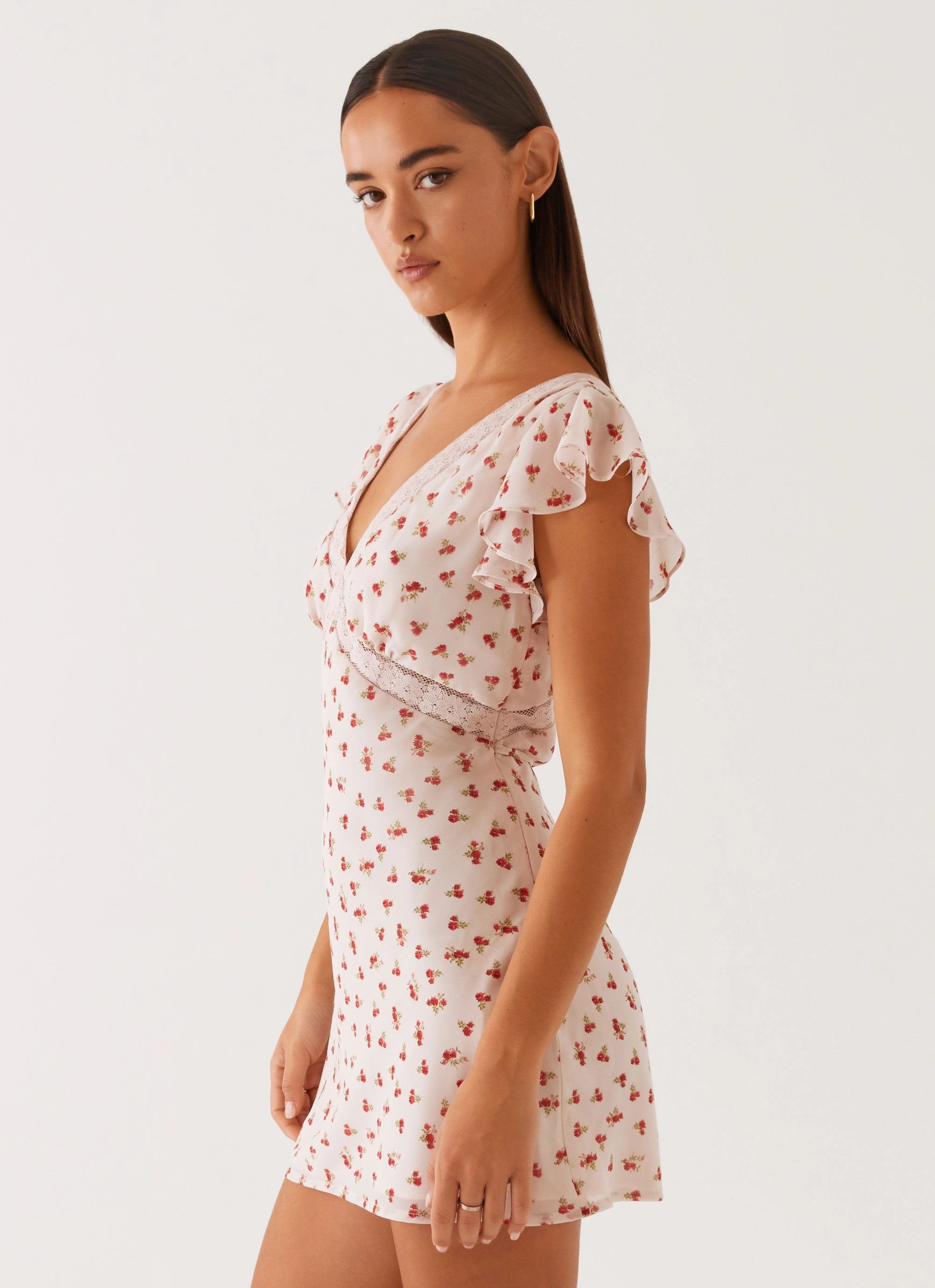 Edgy Twist Tangled dreams Mini Dress - Red Ditsy Floral