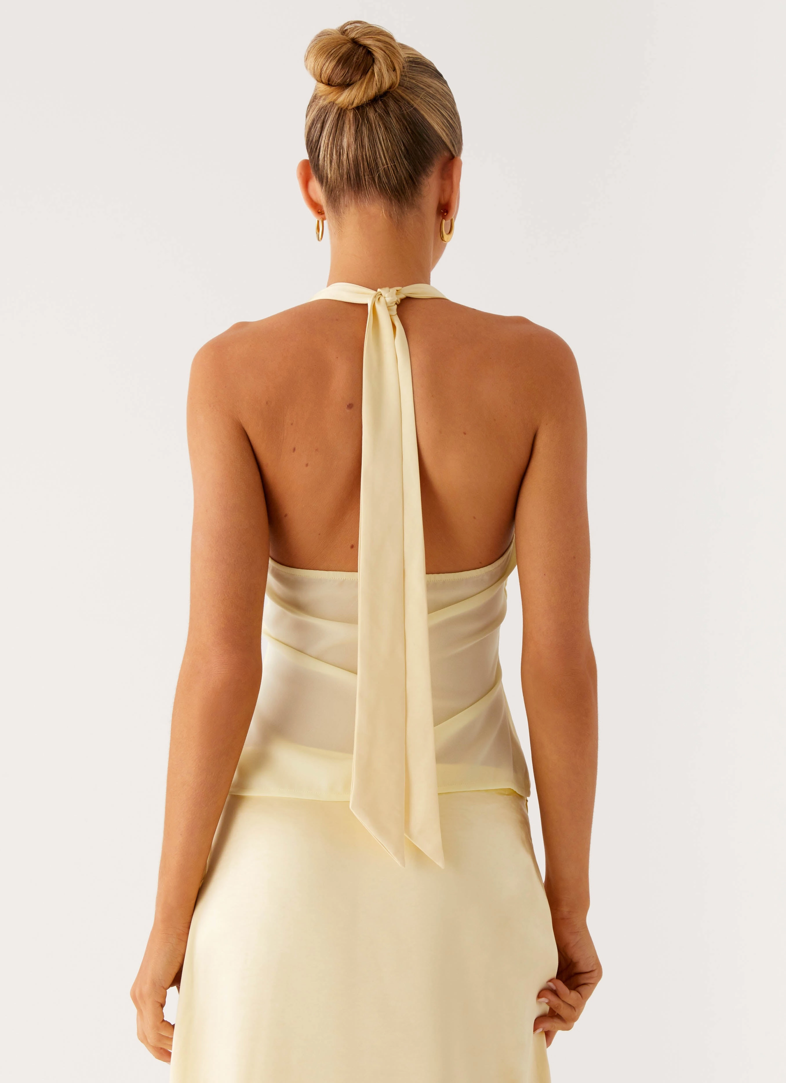 Comfortable Collar Petal Sleeve Architecture Pollie Halter Top - Yellow