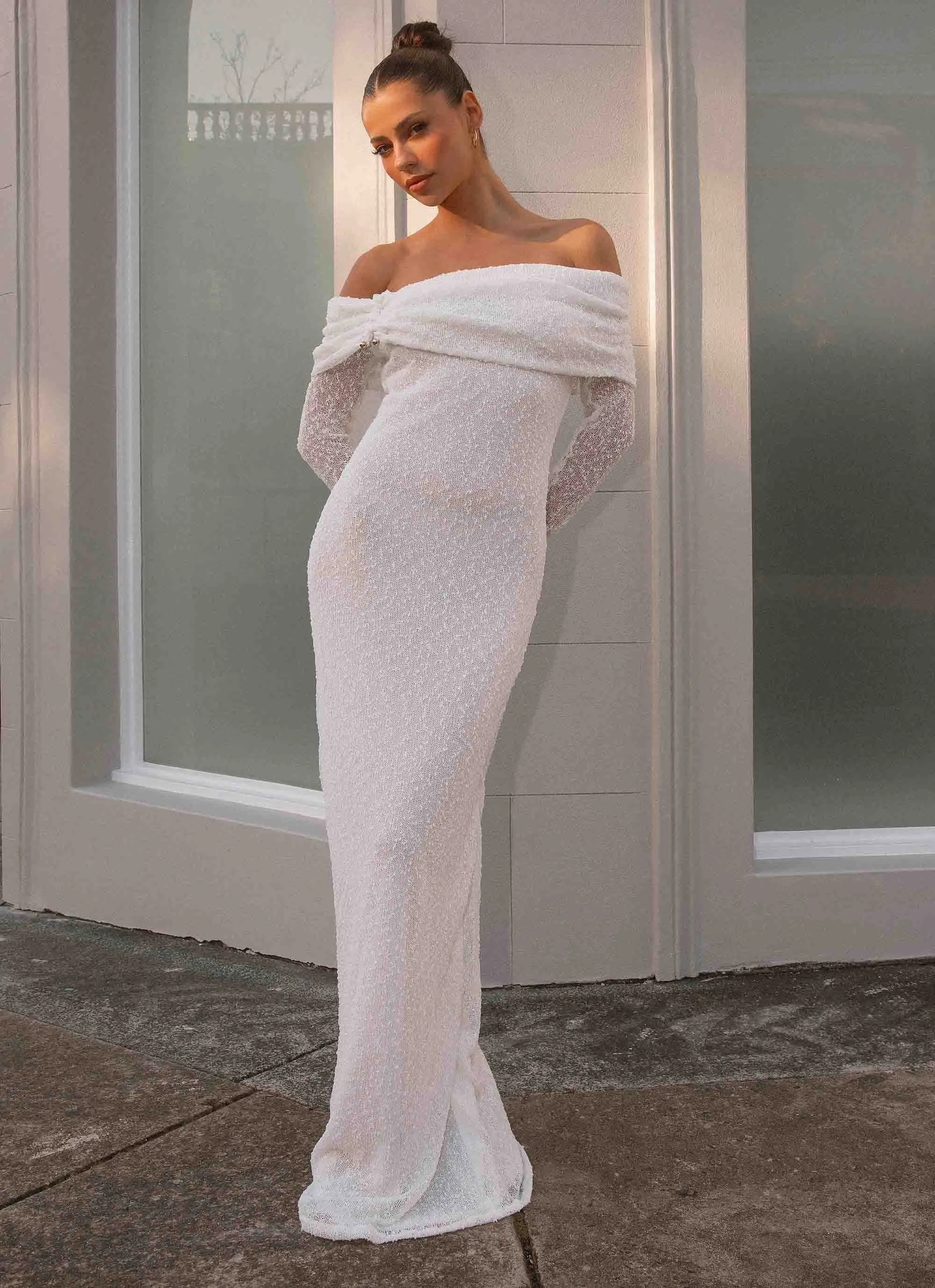 Pollyanna Knit Hardware Maxi Dress - Ivory Soft Mesh relaxed elegance