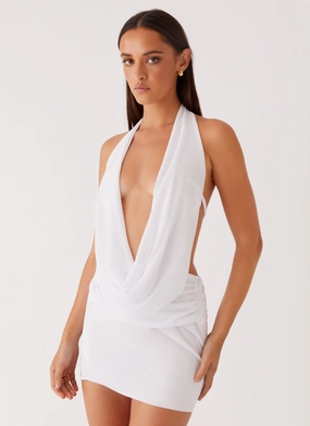 Elysia Chiffon Mini Dress - White Silky Shape Minimal Core