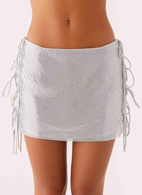 Popstar Glomesh Mini Skirt - Silver Crisp Design