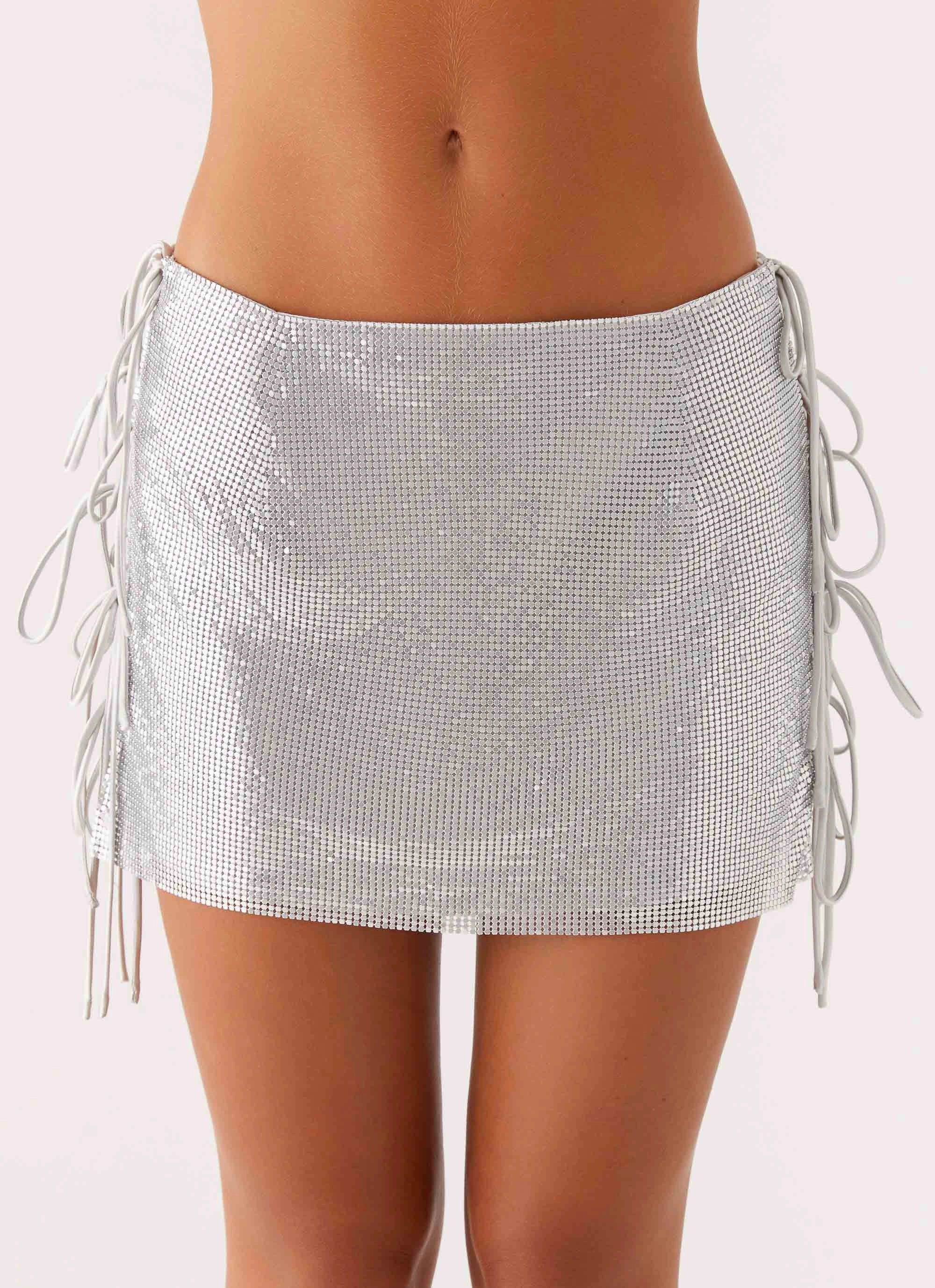 Popstar Glomesh Mini Skirt - Silver Crisp Design