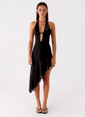 Clean Slate Midi Dress - Black Trendy floral dress