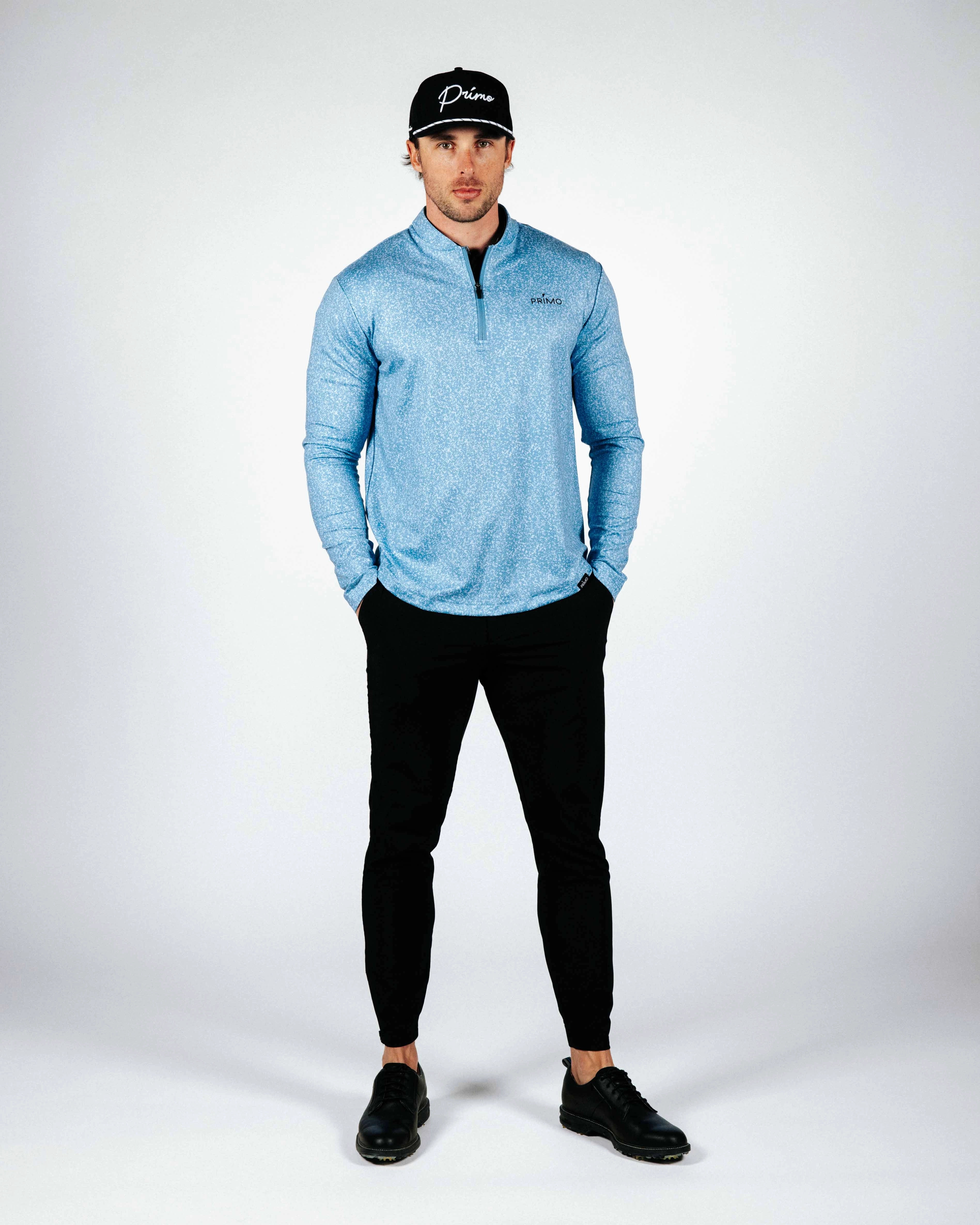 Blue Static Blade Quarter Zip Hybrid Fabric Blend Layered Hem Detailing