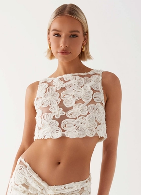 Fiorella Floret Top - Ivory Flatlock Stitching Technique EcoFriendly Manufacturing